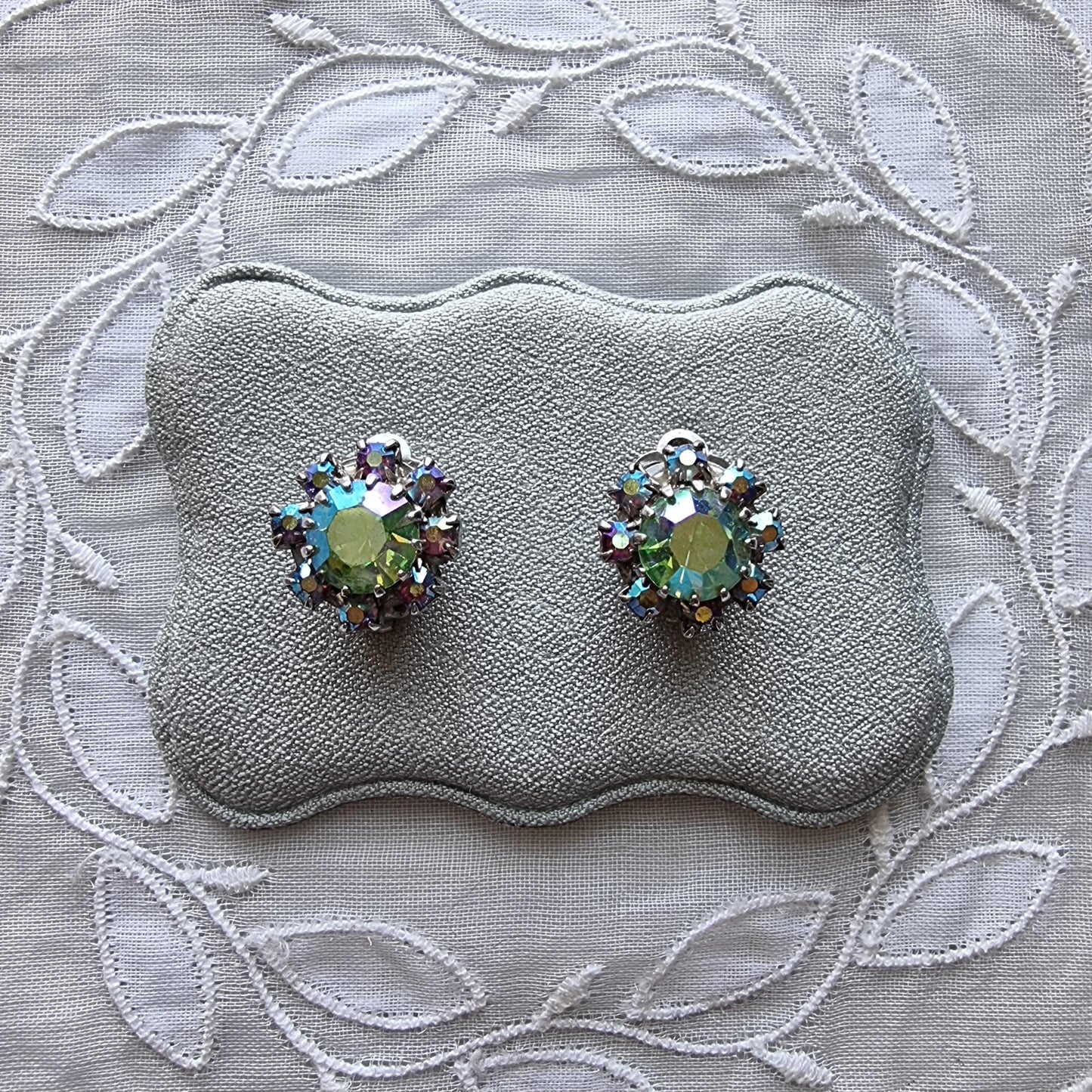 Clip on - Small Blue Purple Aurora Borealis Crystals Clip on Earrings