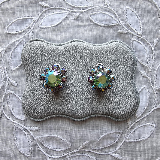 Clip on - Small Blue Purple Aurora Borealis Crystals Clip on Earrings
