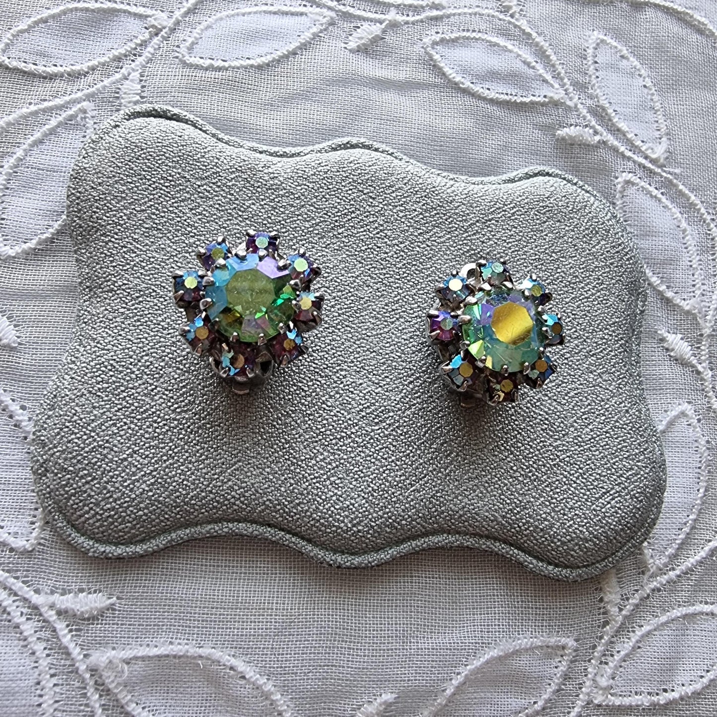 Clip on - Small Blue Purple Aurora Borealis Crystals Clip on Earrings