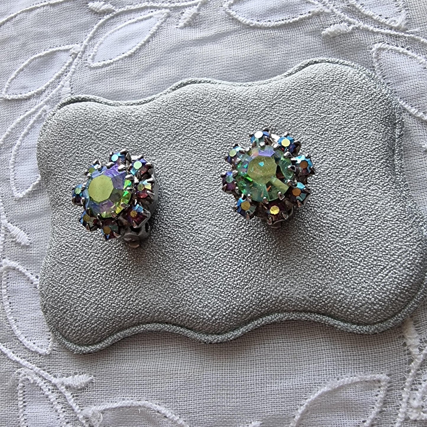 Clip on - Small Blue Purple Aurora Borealis Crystals Clip on Earrings