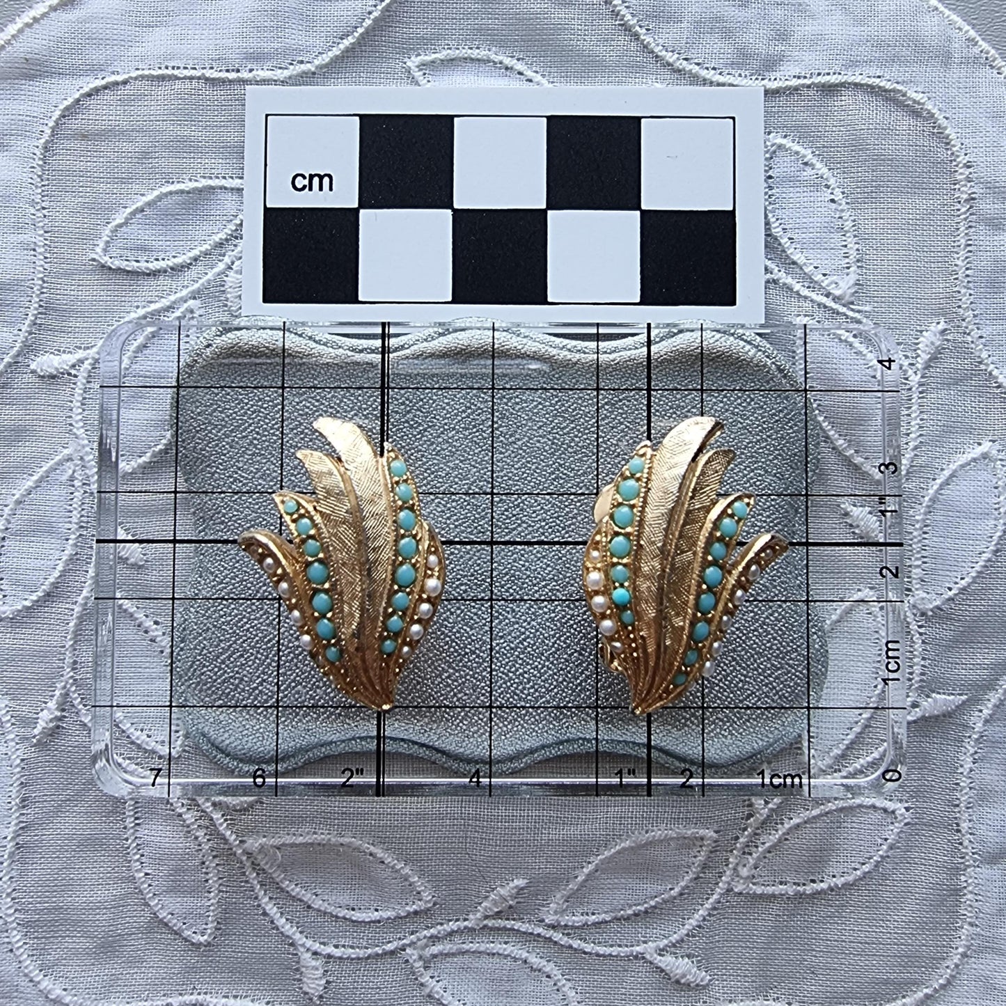 Clip on - Faux Turquoise and Pearls Stylised Flame Clip on Earrings