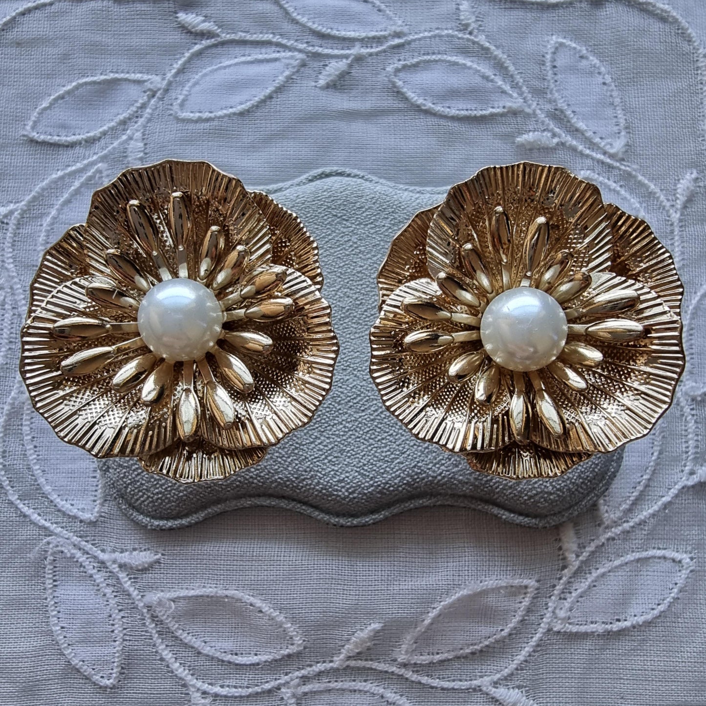 Posts - Big Gold Pearl Flower Stud Earrings