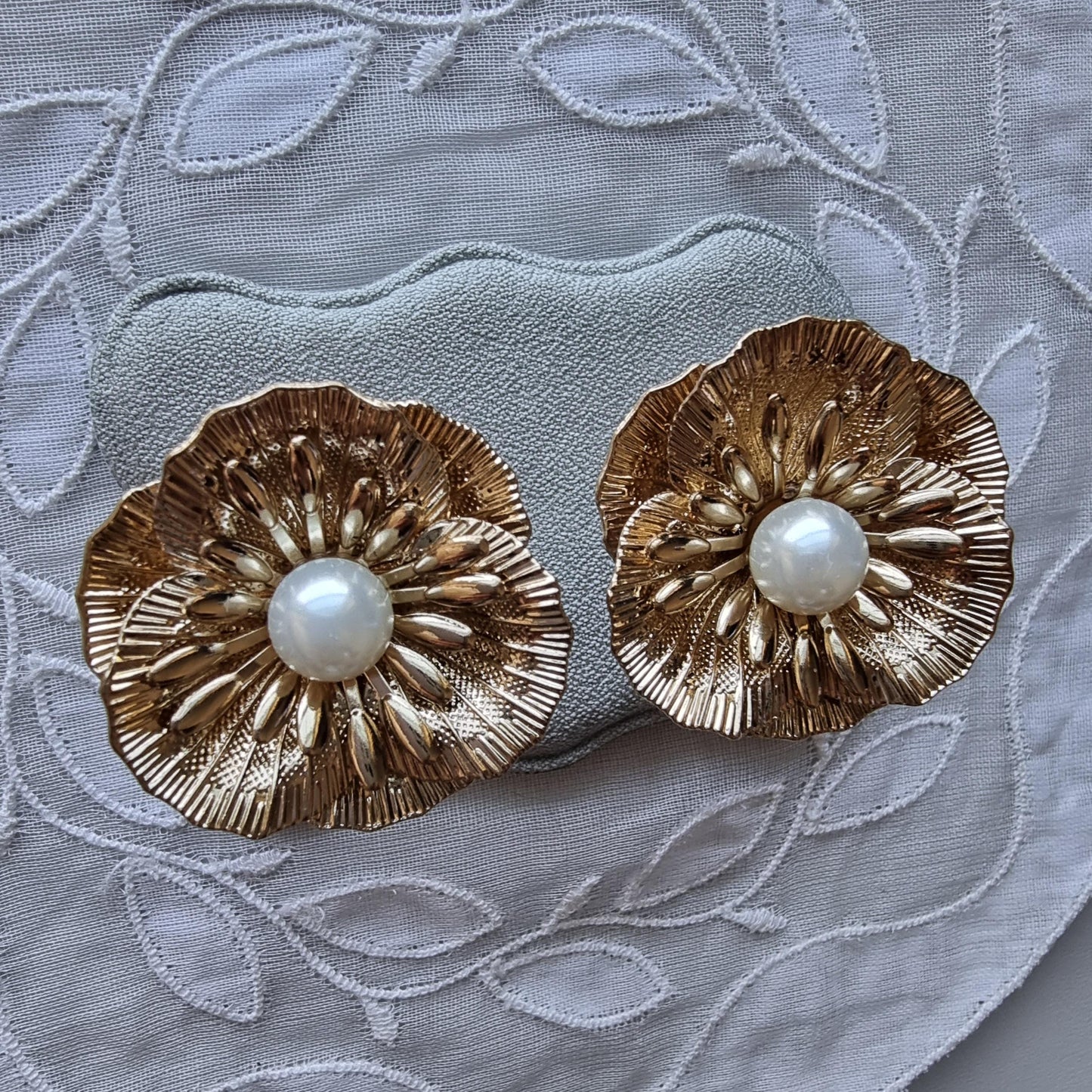 Posts - Big Gold Pearl Flower Stud Earrings