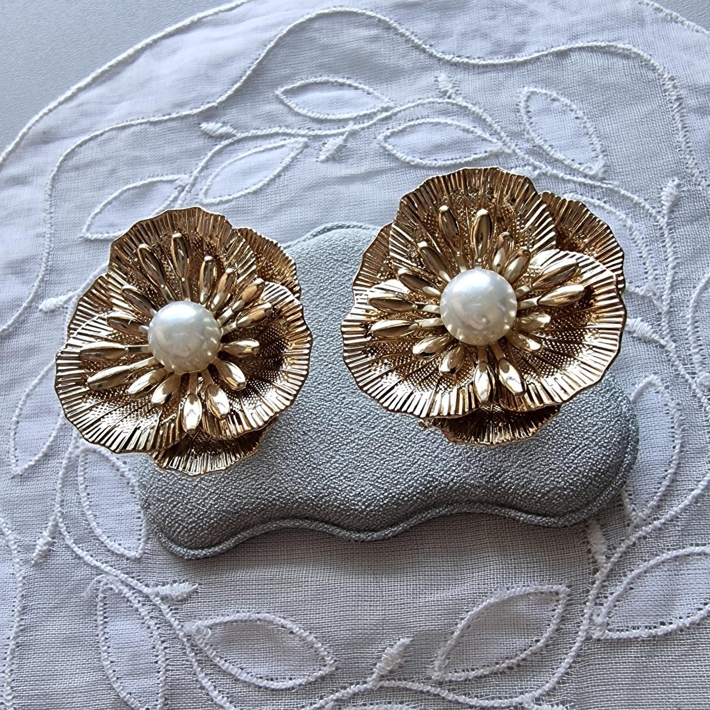Posts - Big Gold Pearl Flower Stud Earrings