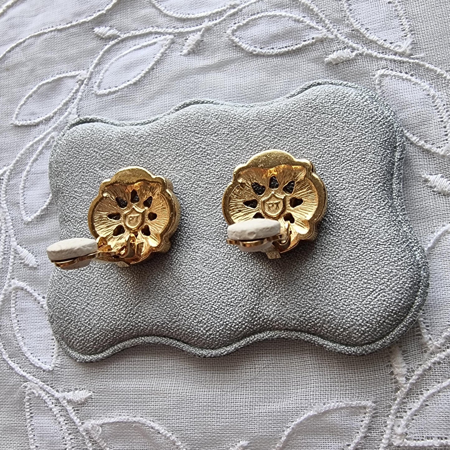 Clip on - Small Etruscan Style Pearl Clip On Earrings