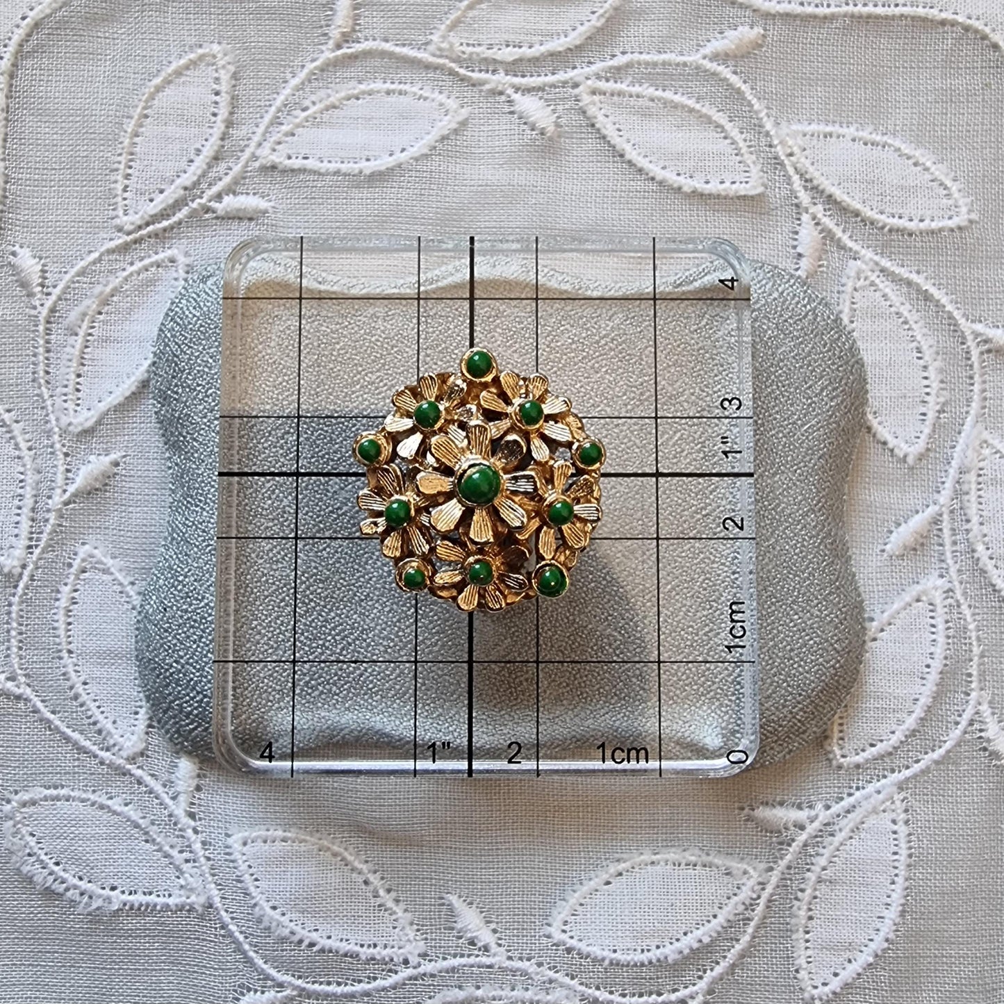 Clip on - Green Enamel Flower Cluster Clip on Earrings