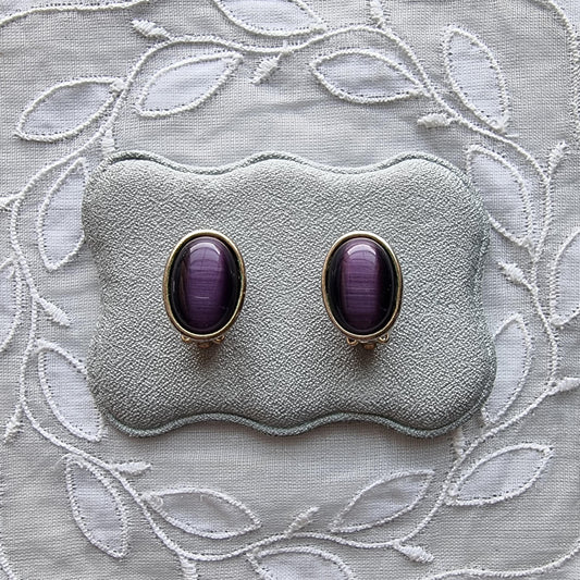 Clip on - Purple Cats Eye Cabochon Clip on Earrings