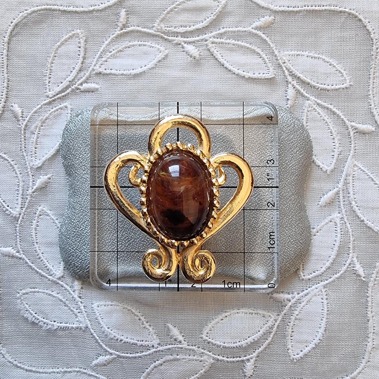 Clip on - Gold Wirework Brown Marbled Glass Cabochon Clip On Earrings
