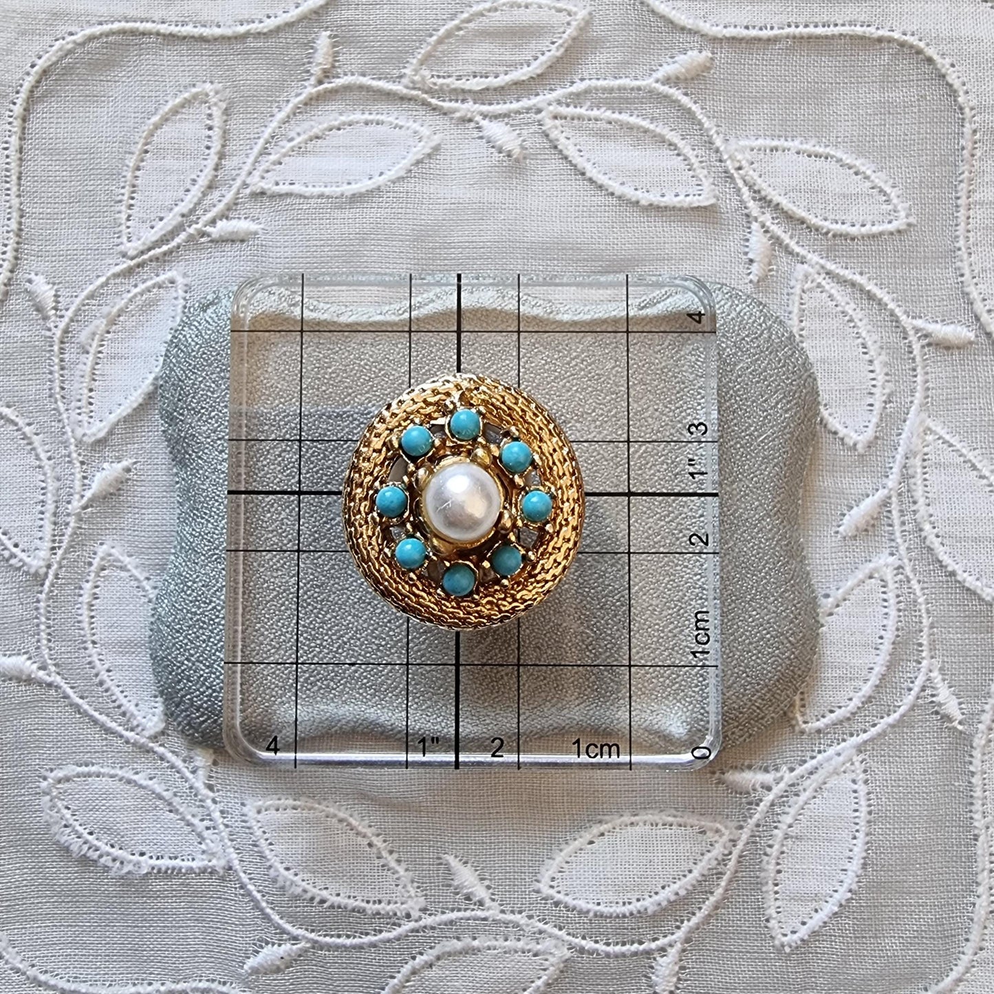 Clip on - Sphinx Round Faux Pearl and Turquoise Cluster Clip on Earrings