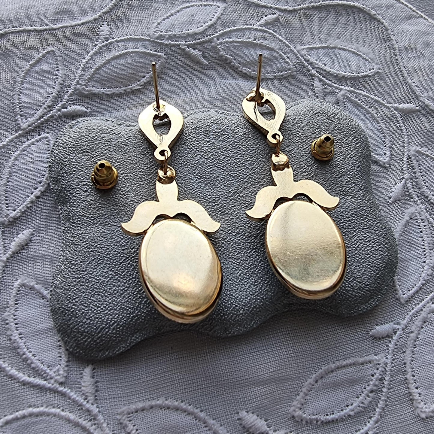Posts - Gold Clear Crystals and Blue Cabochon Drop Earrings