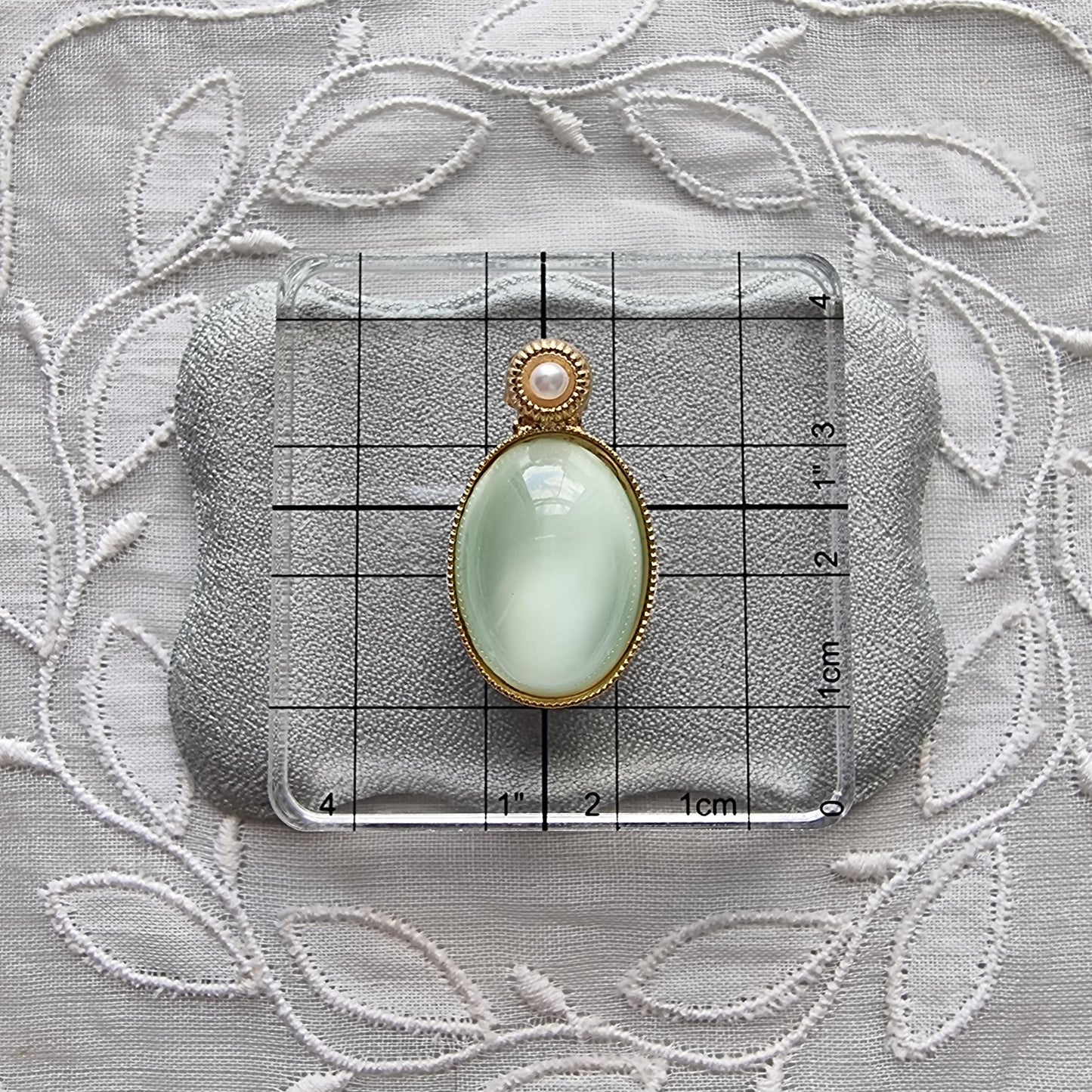 Posts - Faux Pearl and Green Cabochon Stud Earrings