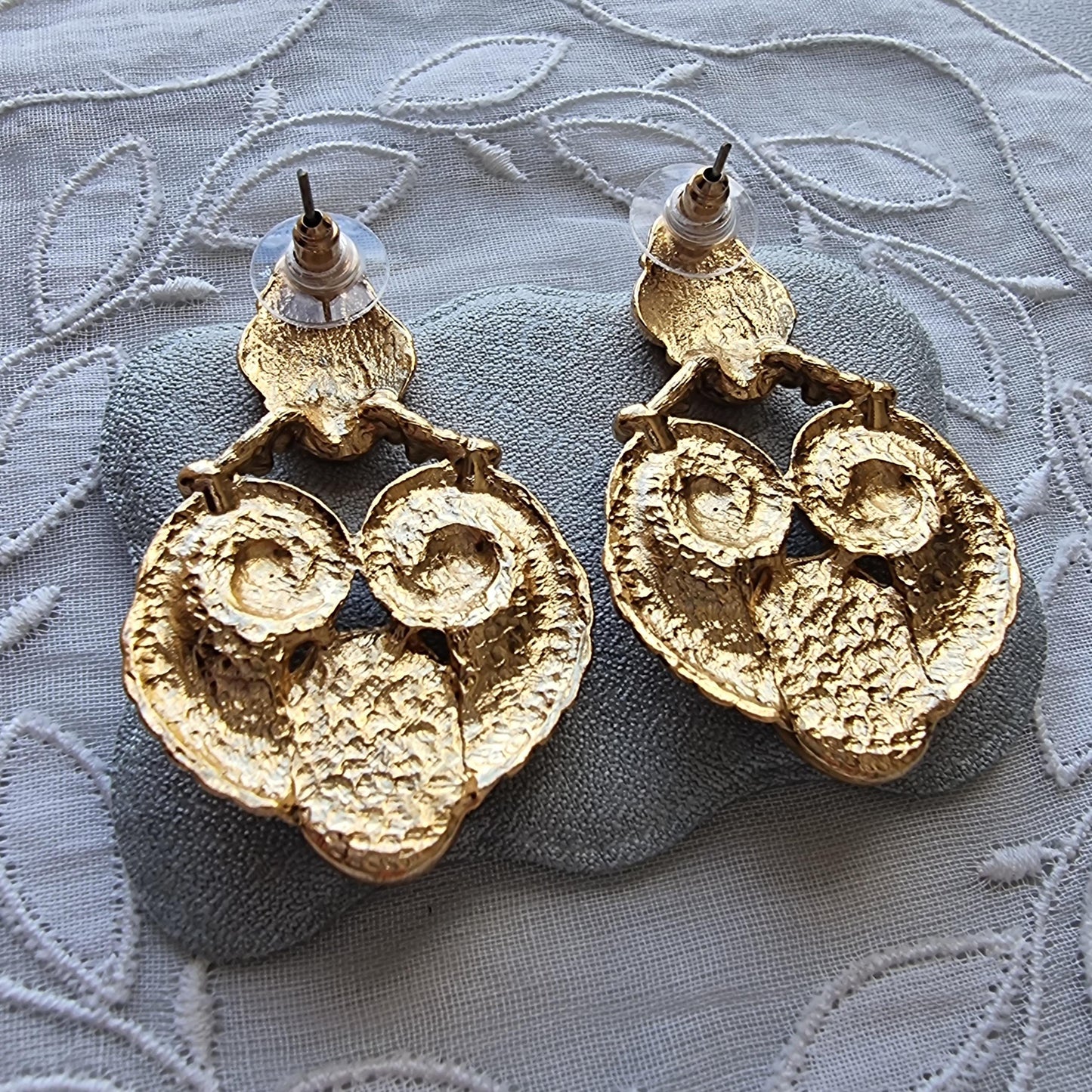 Posts - Vintage French Marbled Green Cabochon Statement Earrings