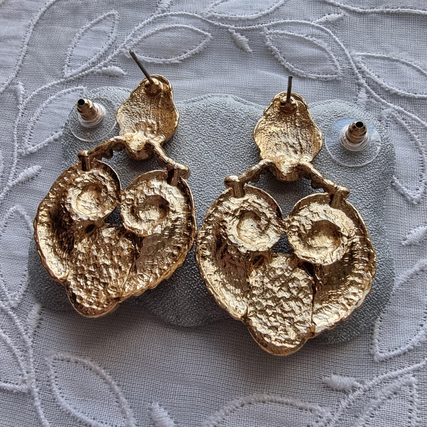 Posts - Vintage French Marbled Green Cabochon Statement Earrings