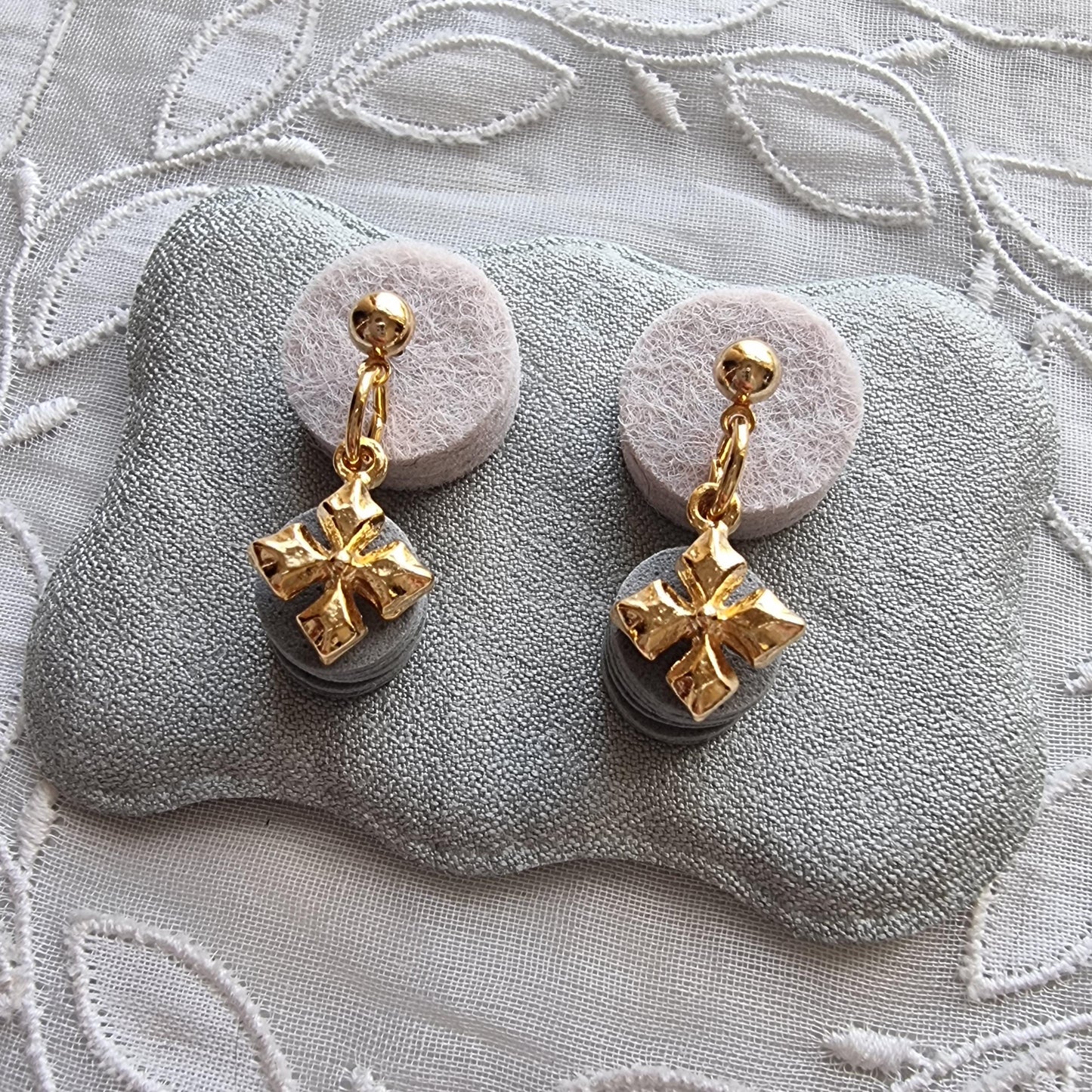 Posts - Gold Maltese Cross Drop Earrings