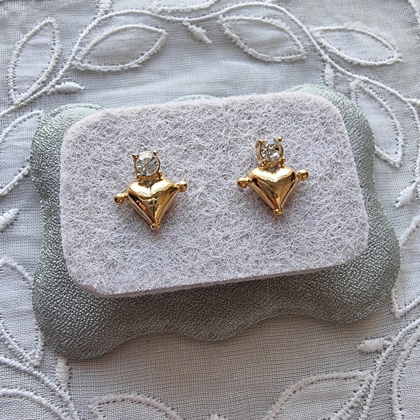 Posts - Gold Beaded Heart Crystal Stud Earrings