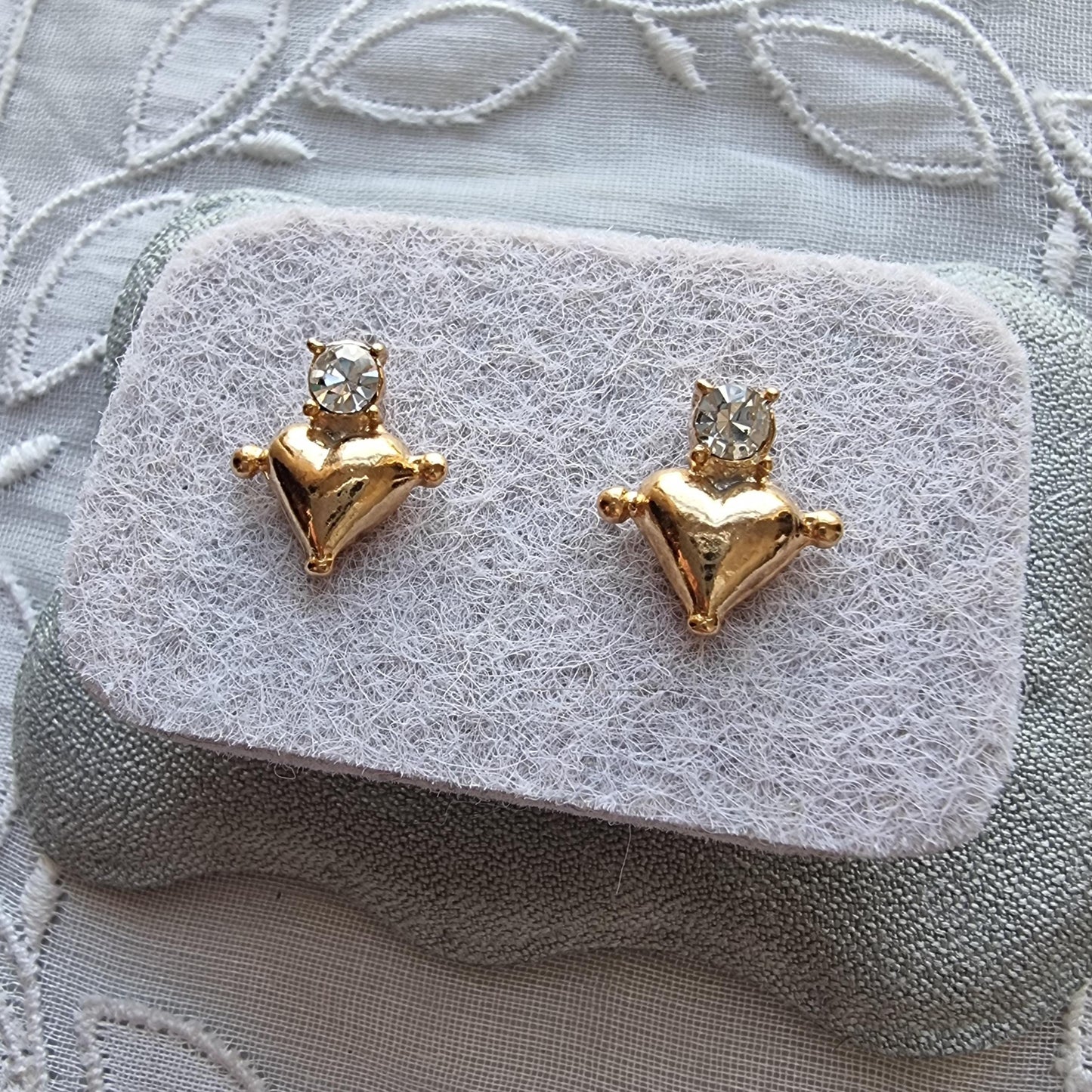 Posts - Gold Beaded Heart Crystal Stud Earrings