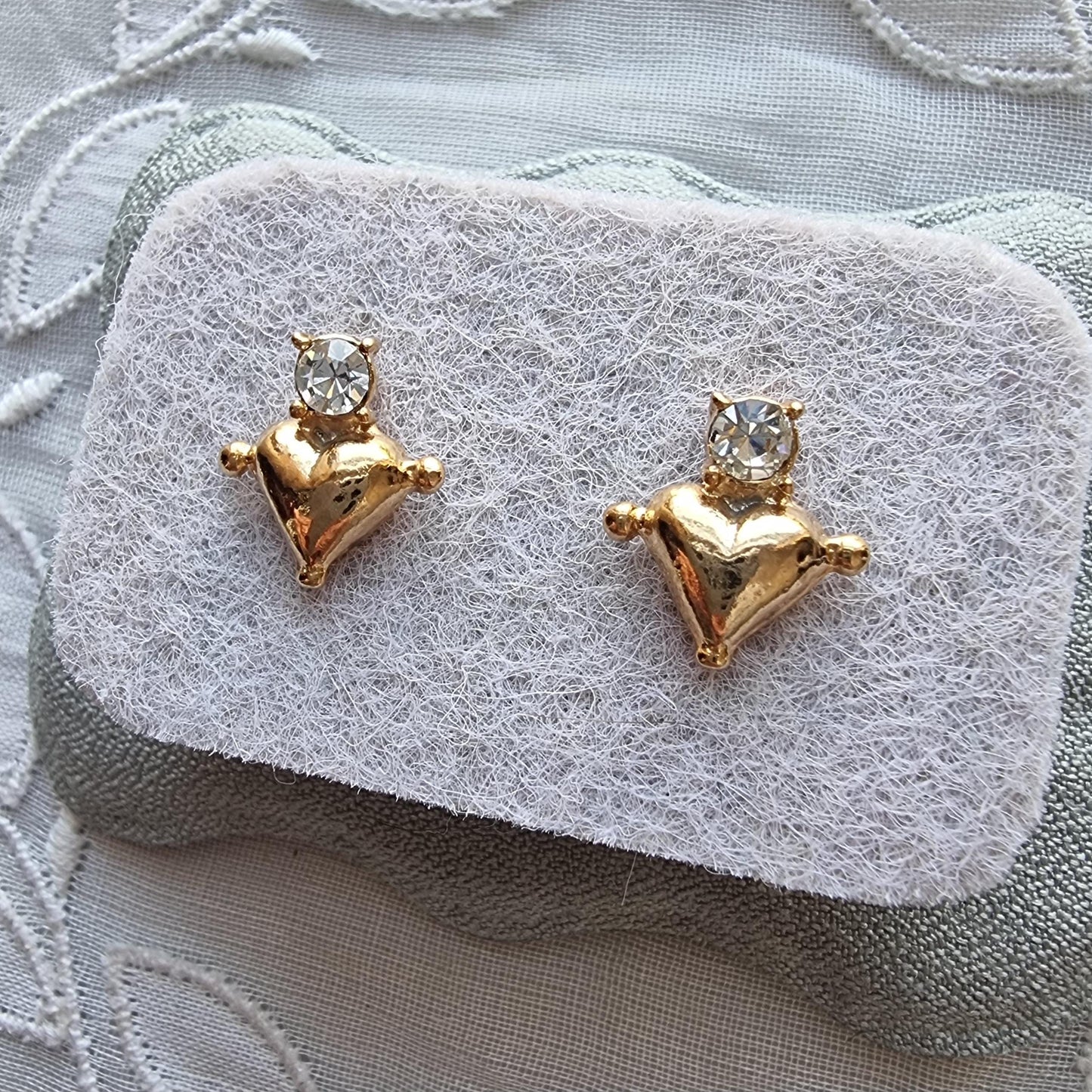 Posts - Gold Beaded Heart Crystal Stud Earrings