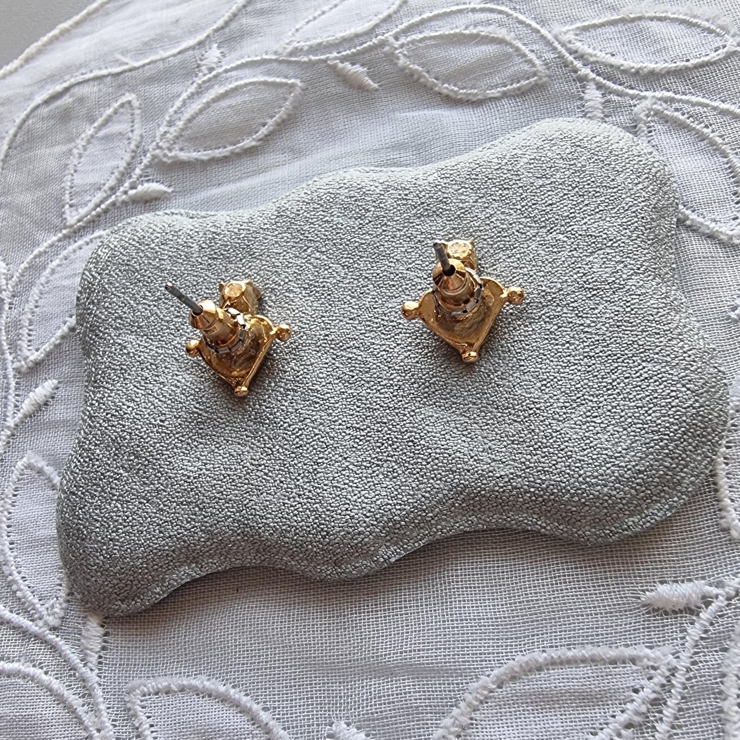 Posts - Gold Beaded Heart Crystal Stud Earrings