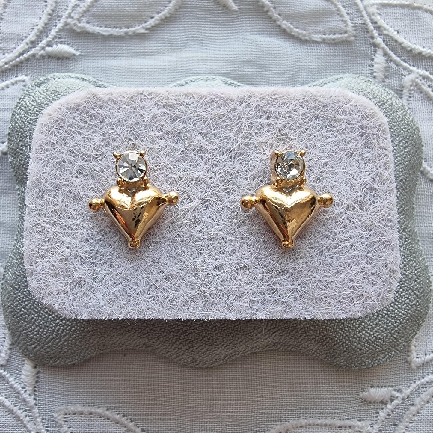 Posts - Gold Beaded Heart Crystal Stud Earrings