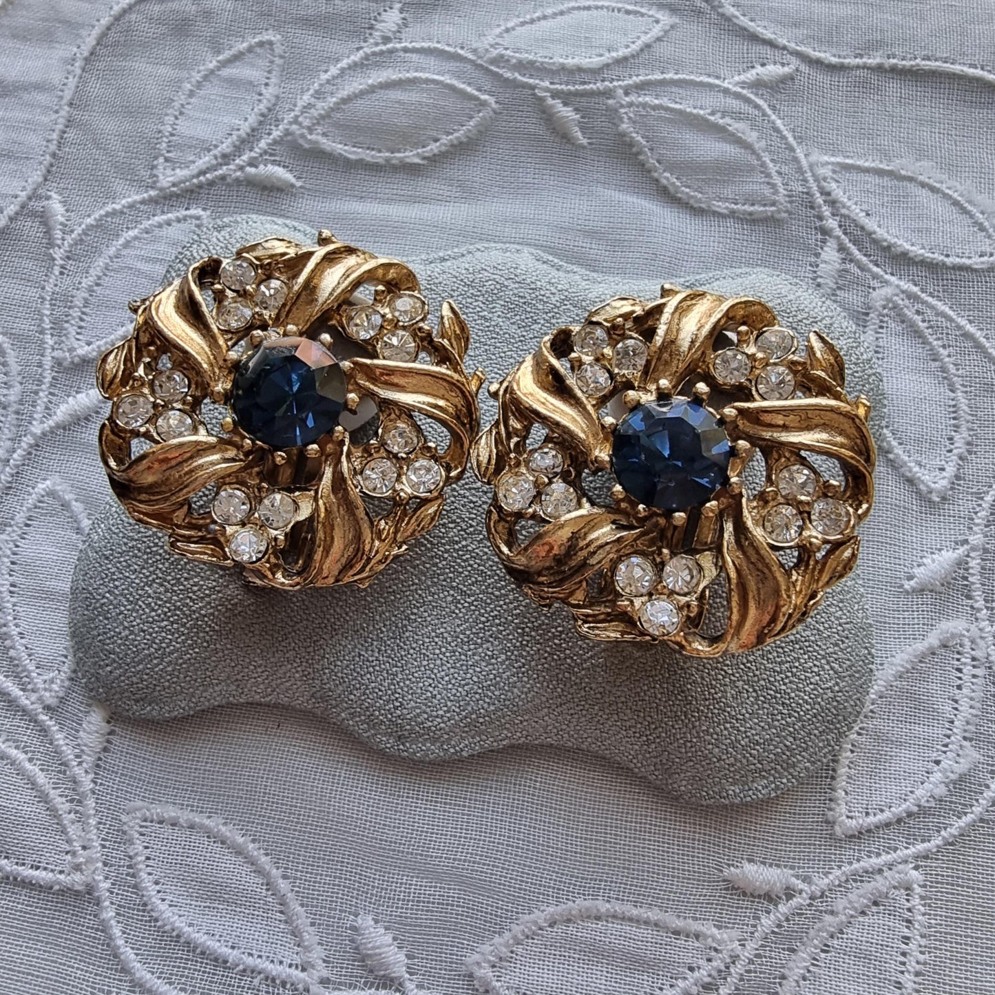 Clip on - Blue and Clear Crystals Wreath Clip on Earrings