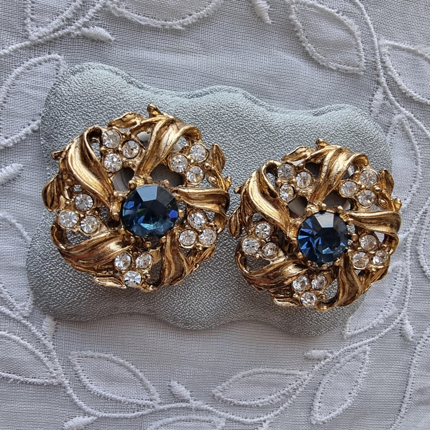 Clip on - Blue and Clear Crystals Wreath Clip on Earrings
