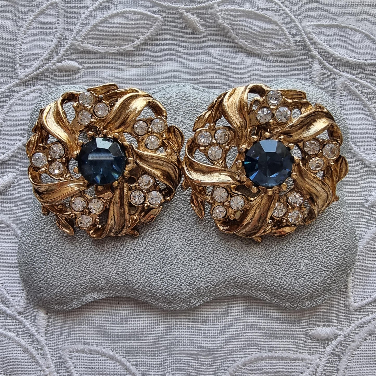 Clip on - Blue and Clear Crystals Wreath Clip on Earrings