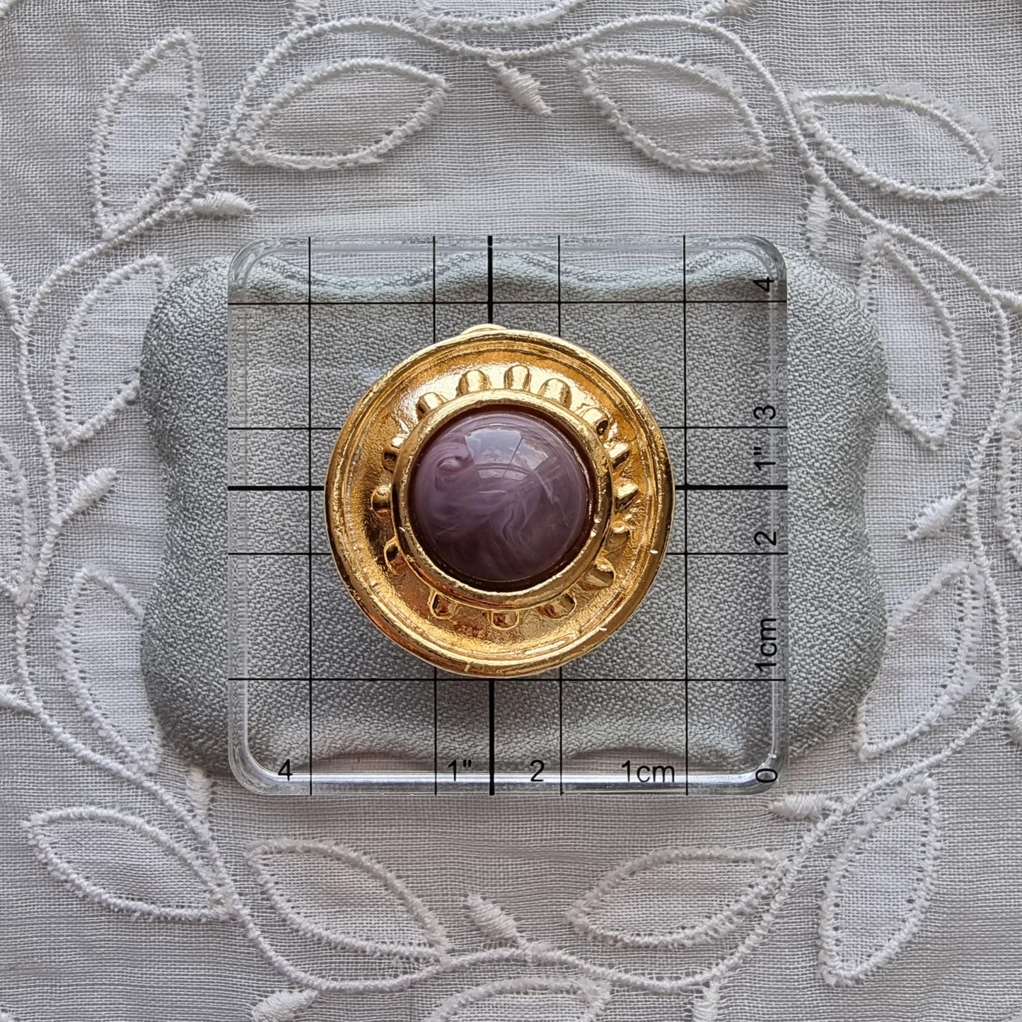 Clip on - Etruscan Purple Marbled Glass Cabochon Round Clip on Earrings