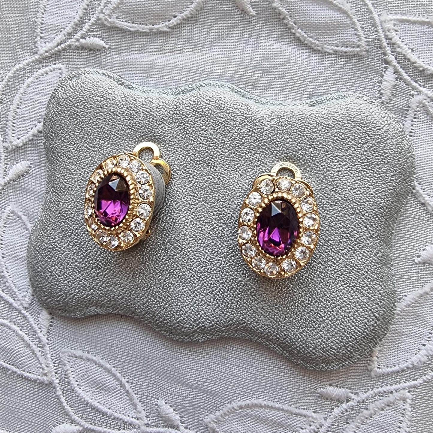 Clip on - Purple and Clear Crystals Clip On Earrings