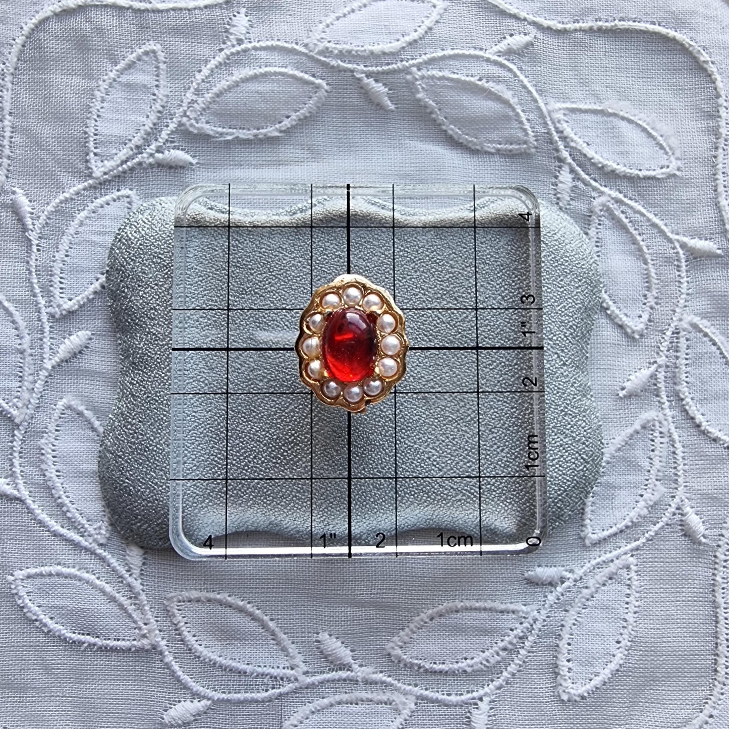 Clip on - Red Cabochon and Seed Pearls Clip on Earrings