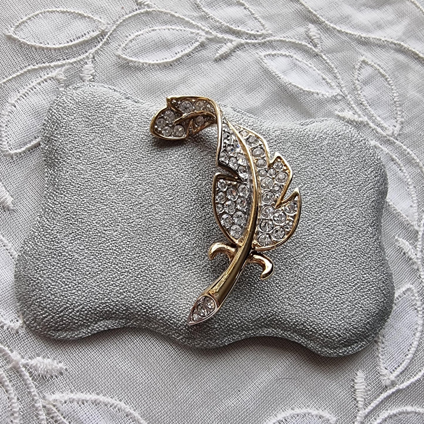 Brooch - Attwood and Sawyer Gold and Crystal Feather Brooch