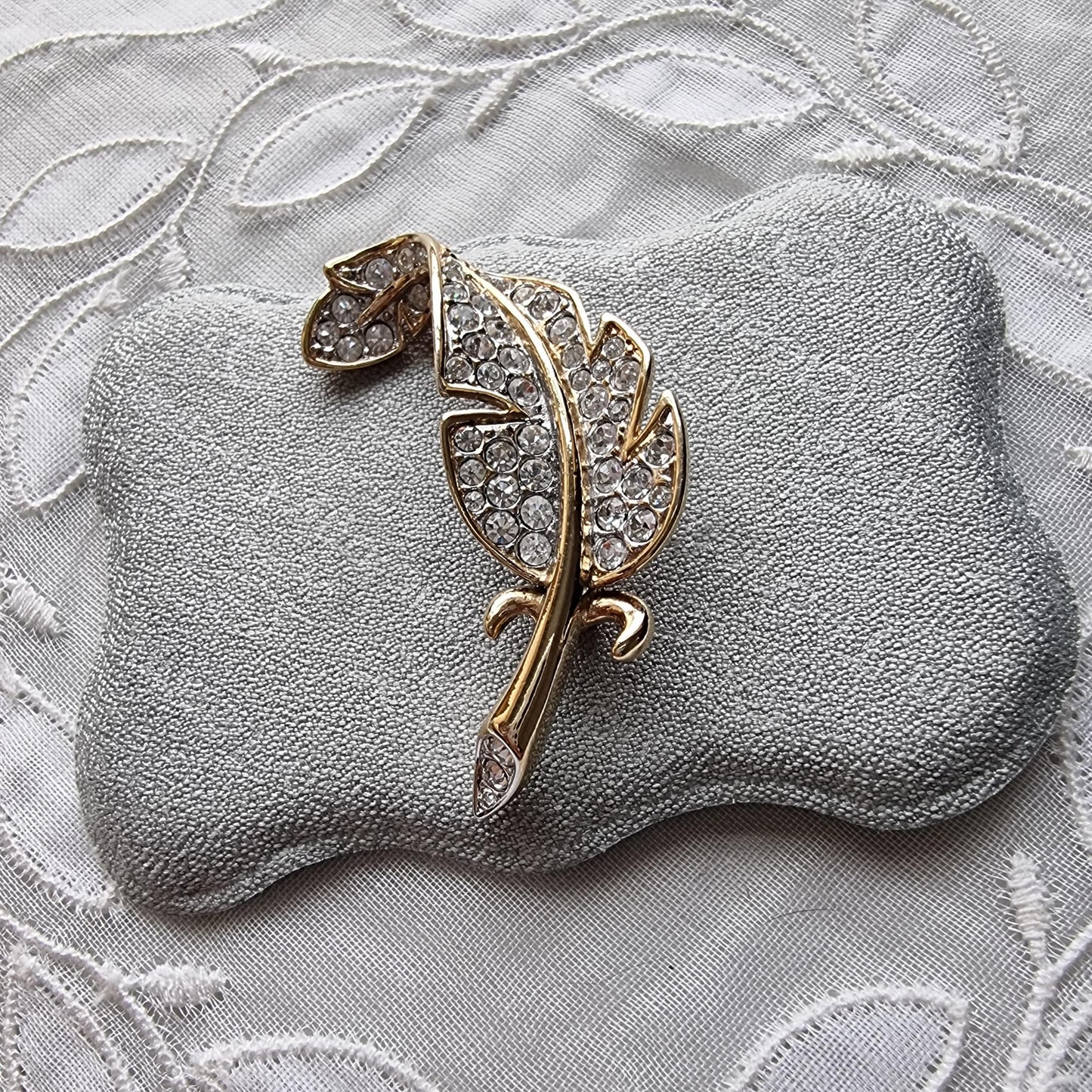 Brooch - Attwood and Sawyer Gold and Crystal Feather Brooch