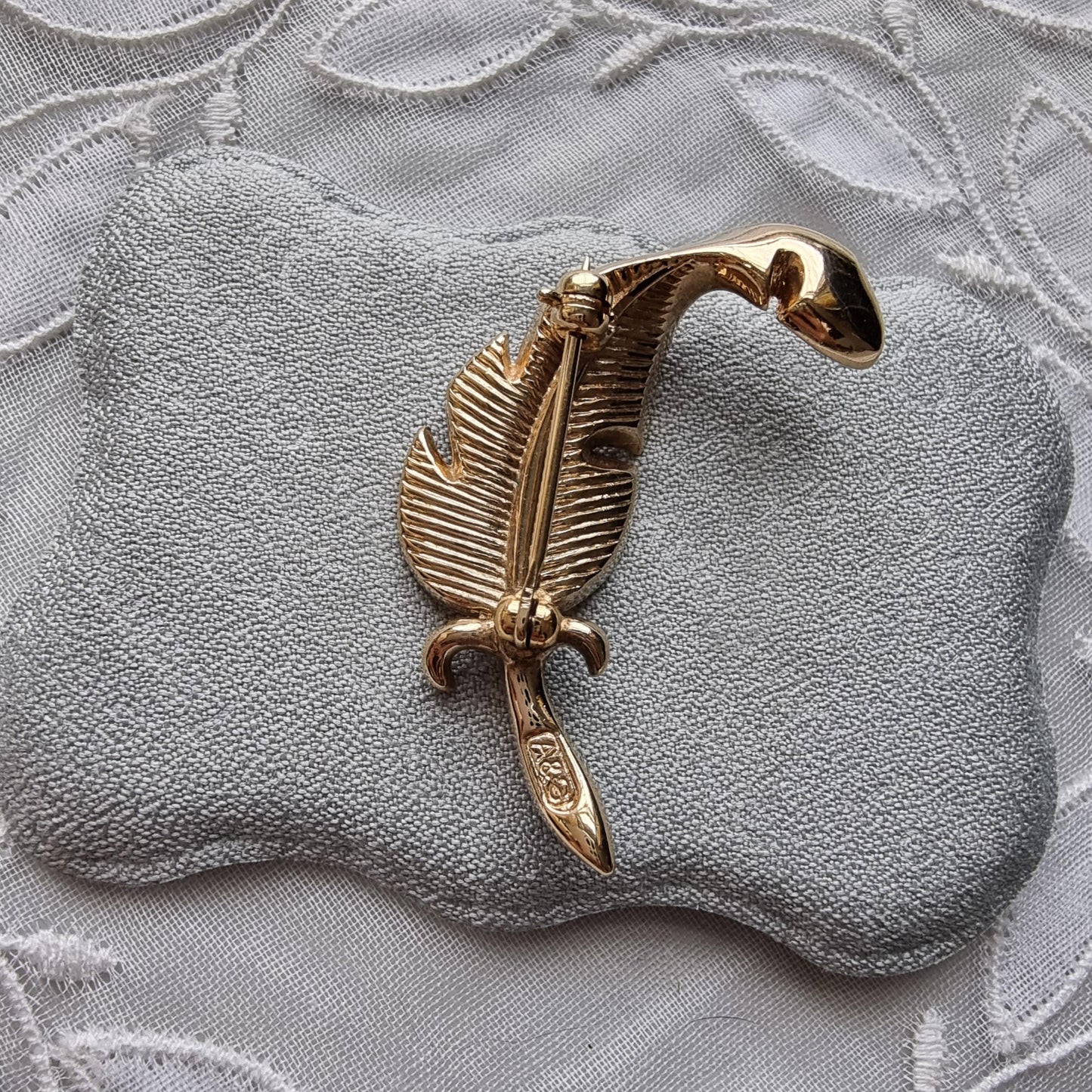 Brooch - Attwood and Sawyer Gold and Crystal Feather Brooch