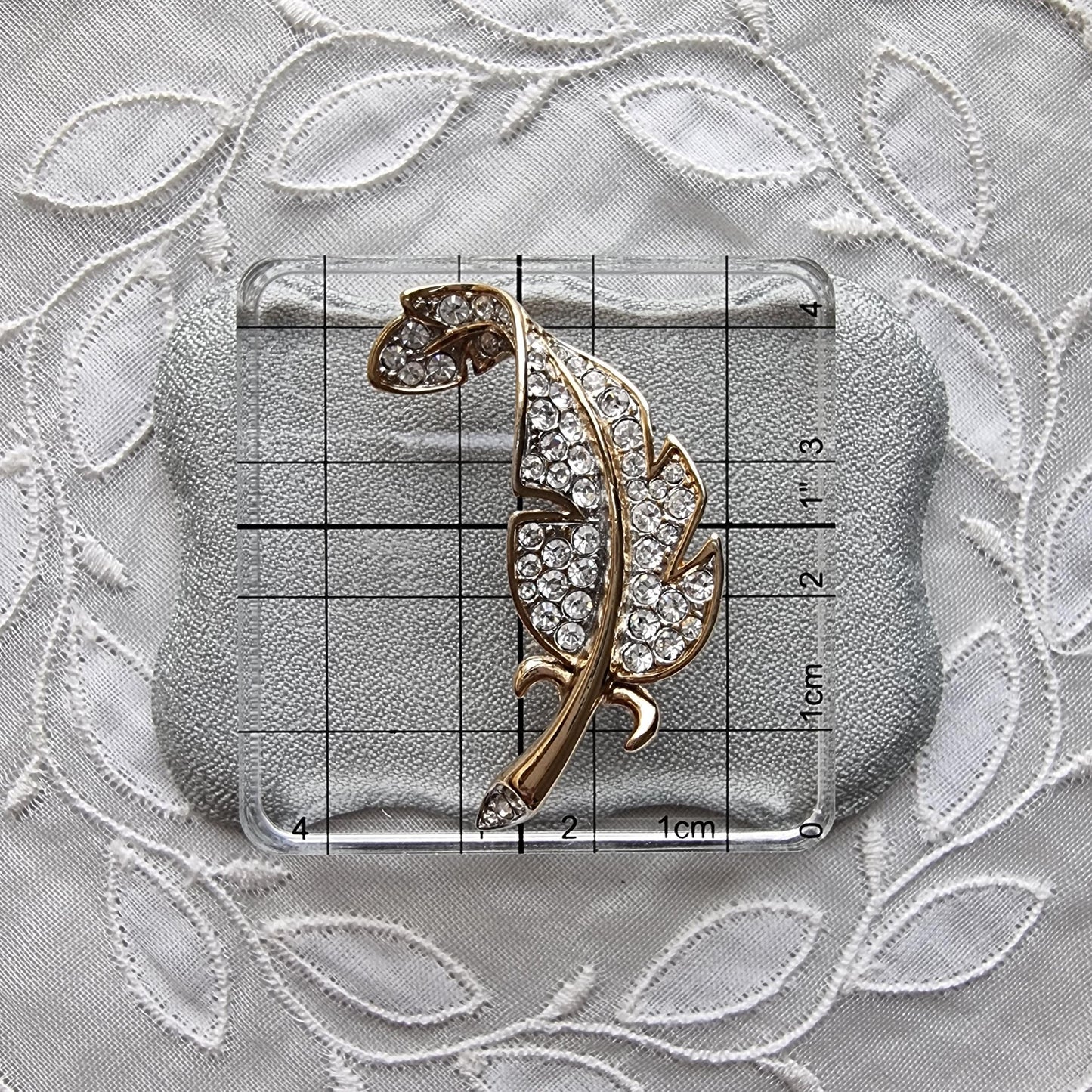 Brooch - Attwood and Sawyer Gold and Crystal Feather Brooch