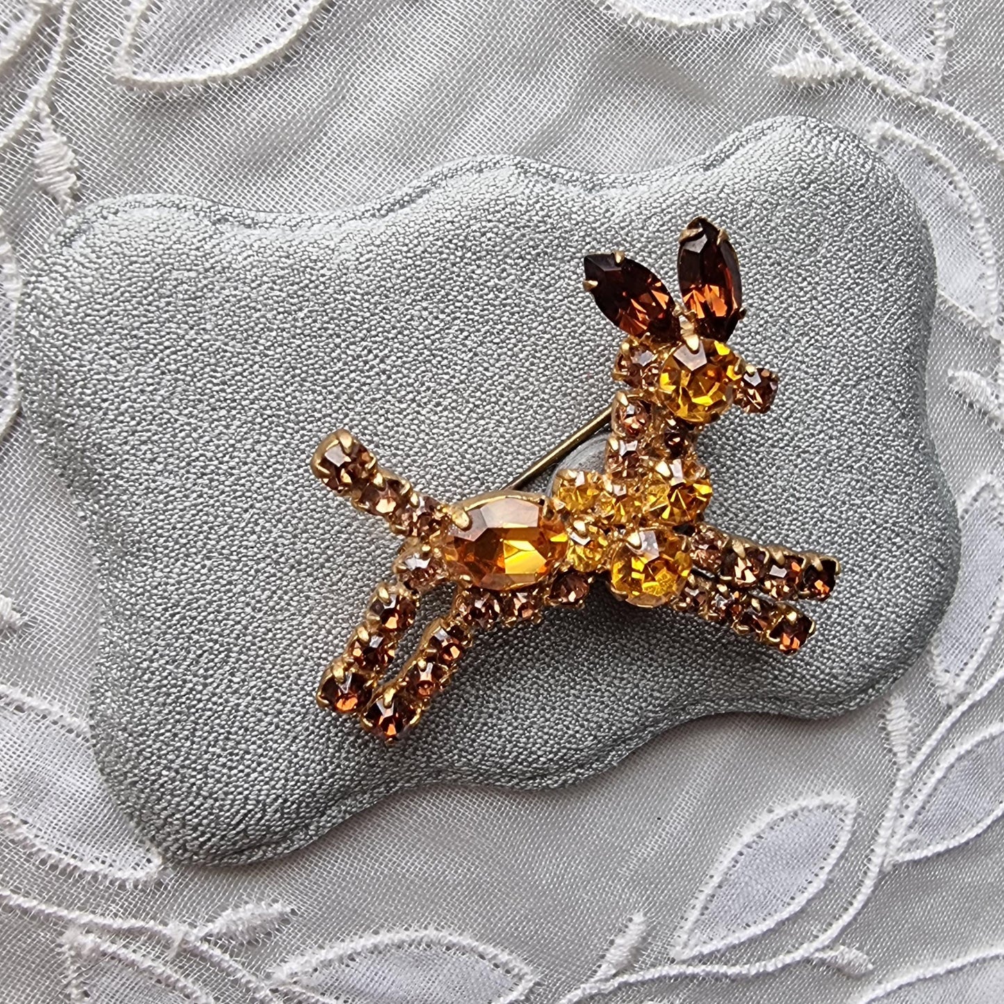 Brooch - Orange and Brown Crystals Donkey Horse Brooch