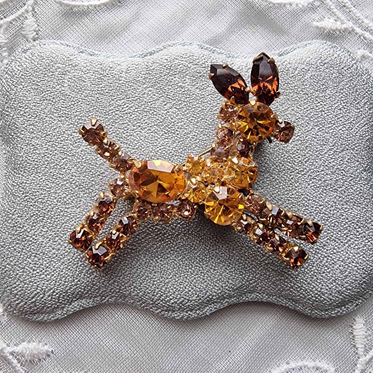 Brooch - Orange and Brown Crystals Donkey Horse Brooch