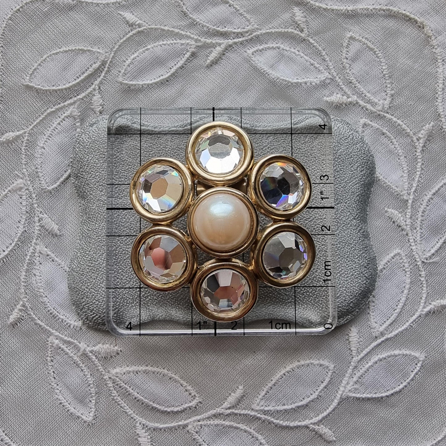 Clip on - Statement Pearl and Crystals Flower Clip on Earrings