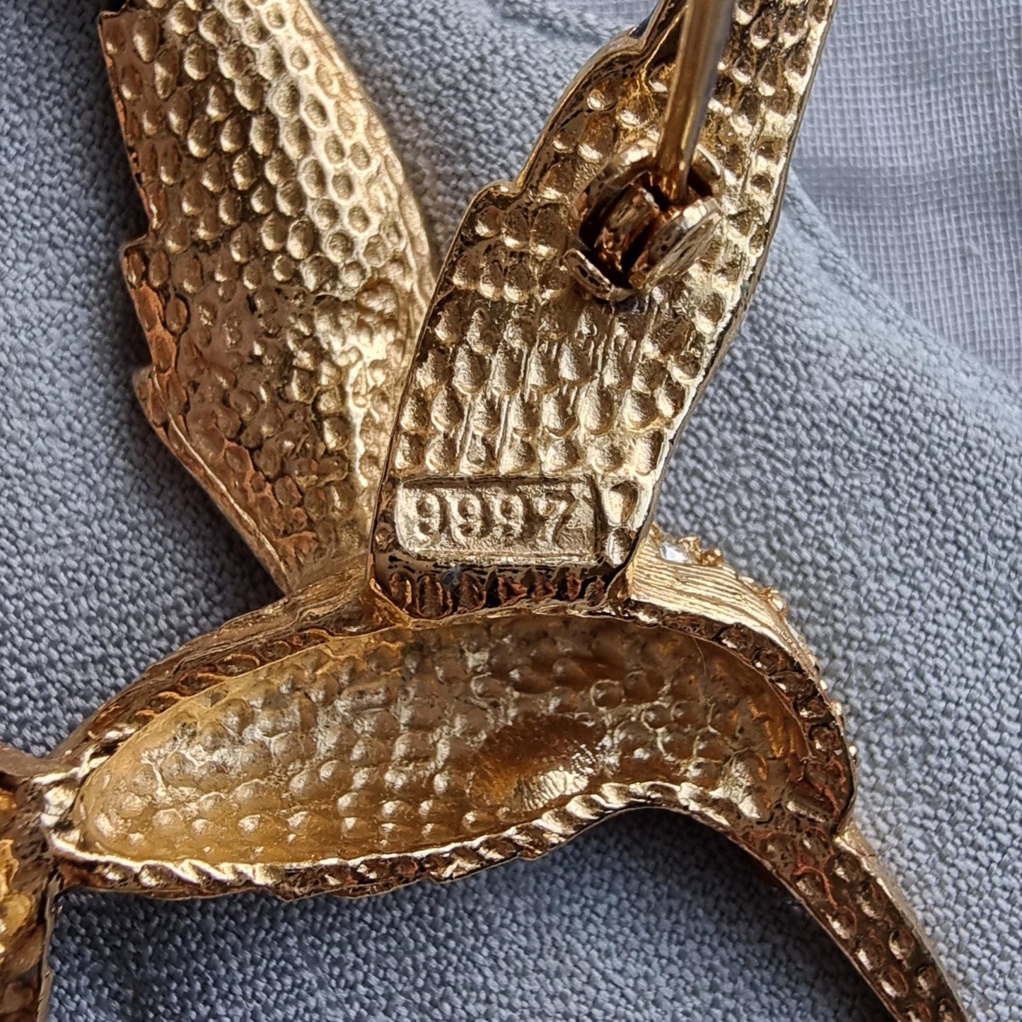 Brooch - Blue Enamel and Red and Green Crystals Hummingbird Brooch