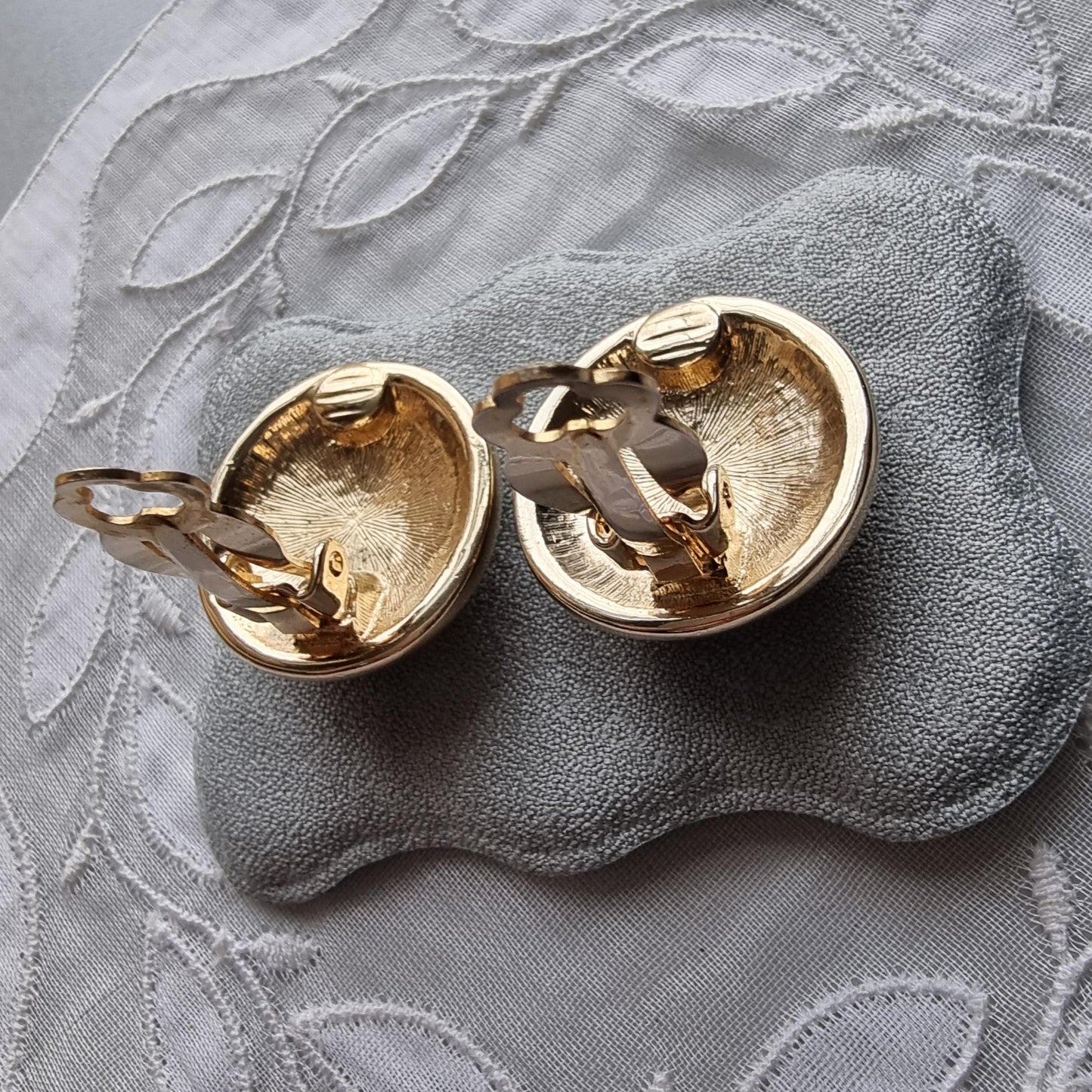 Clip on - Faux Pearl and Green Enamel Clip On Earrings