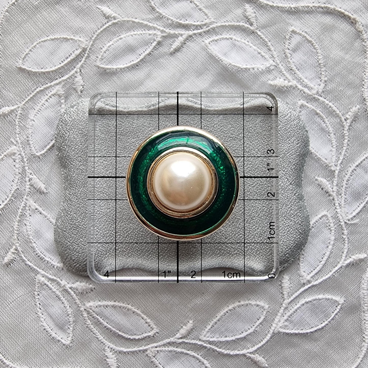 Clip on - Faux Pearl and Green Enamel Clip On Earrings