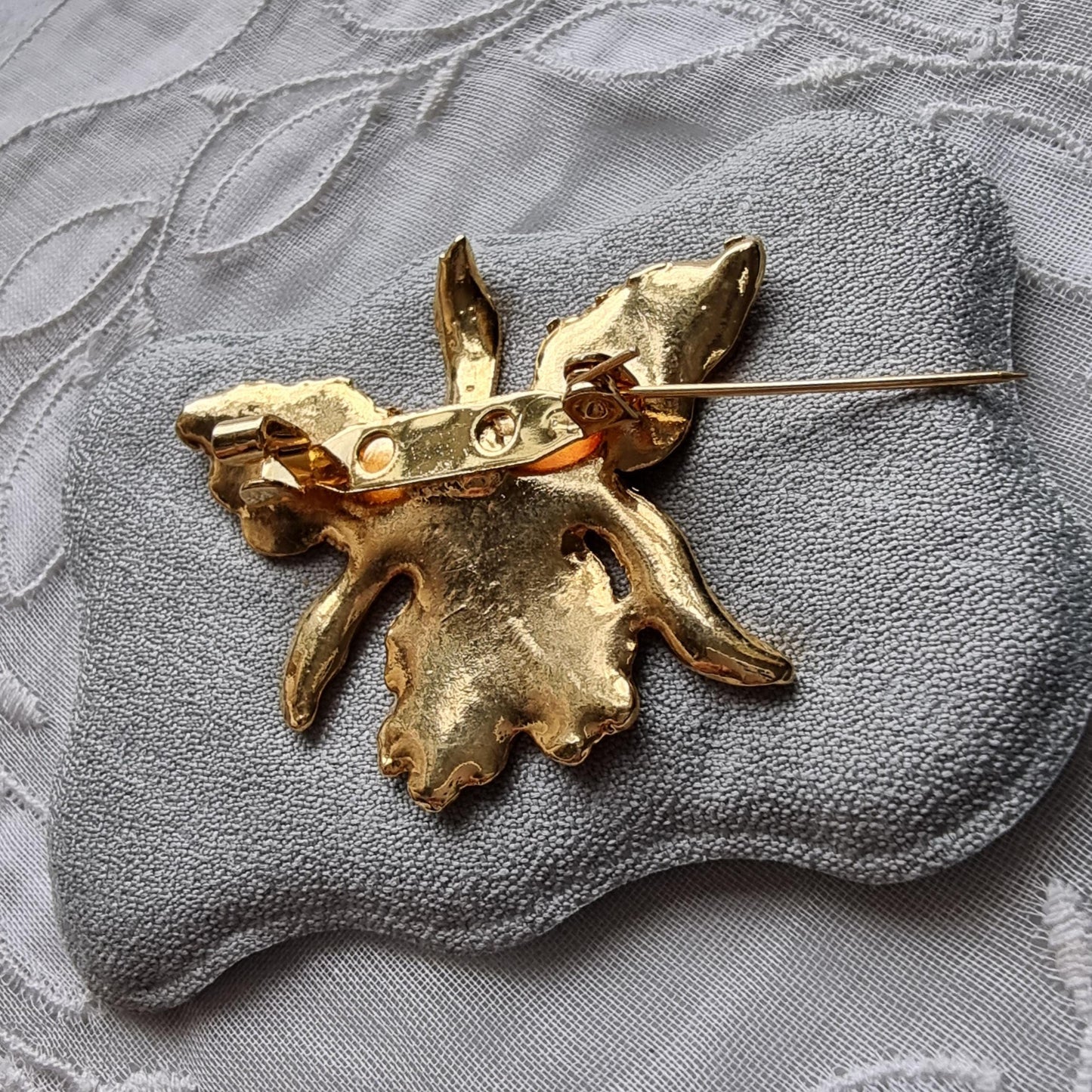 Brooch - Red and Greeen Enamel Flower Brooch