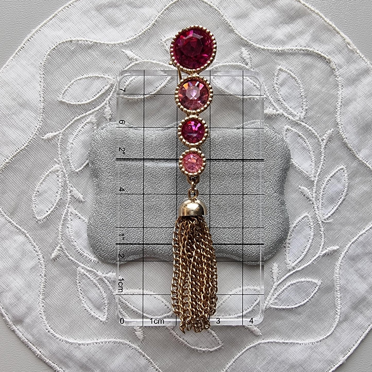 Brooch - Sarah Coventry Pink Crystals and Tassel Brooch