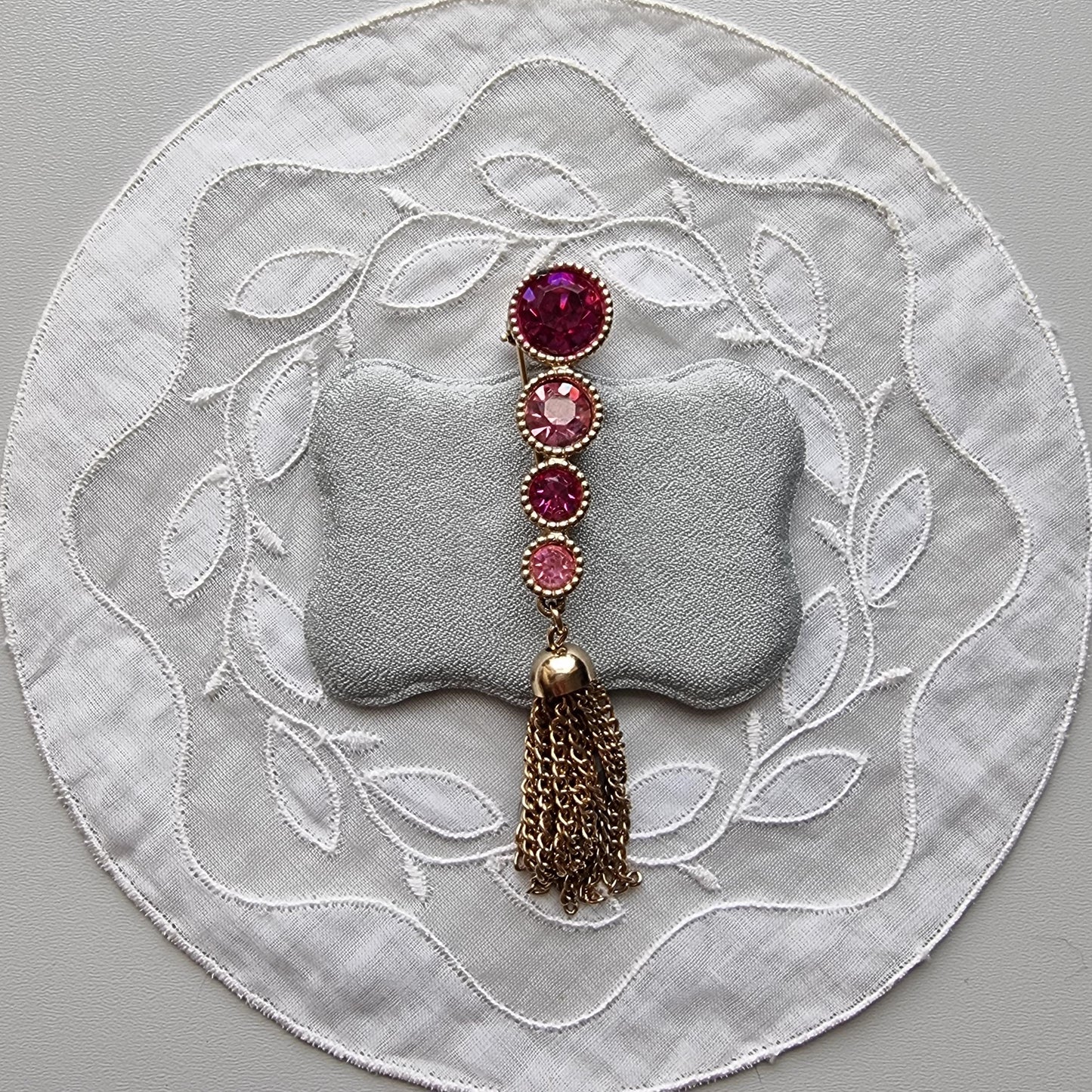 Brooch - Sarah Coventry Pink Crystals and Tassel Brooch