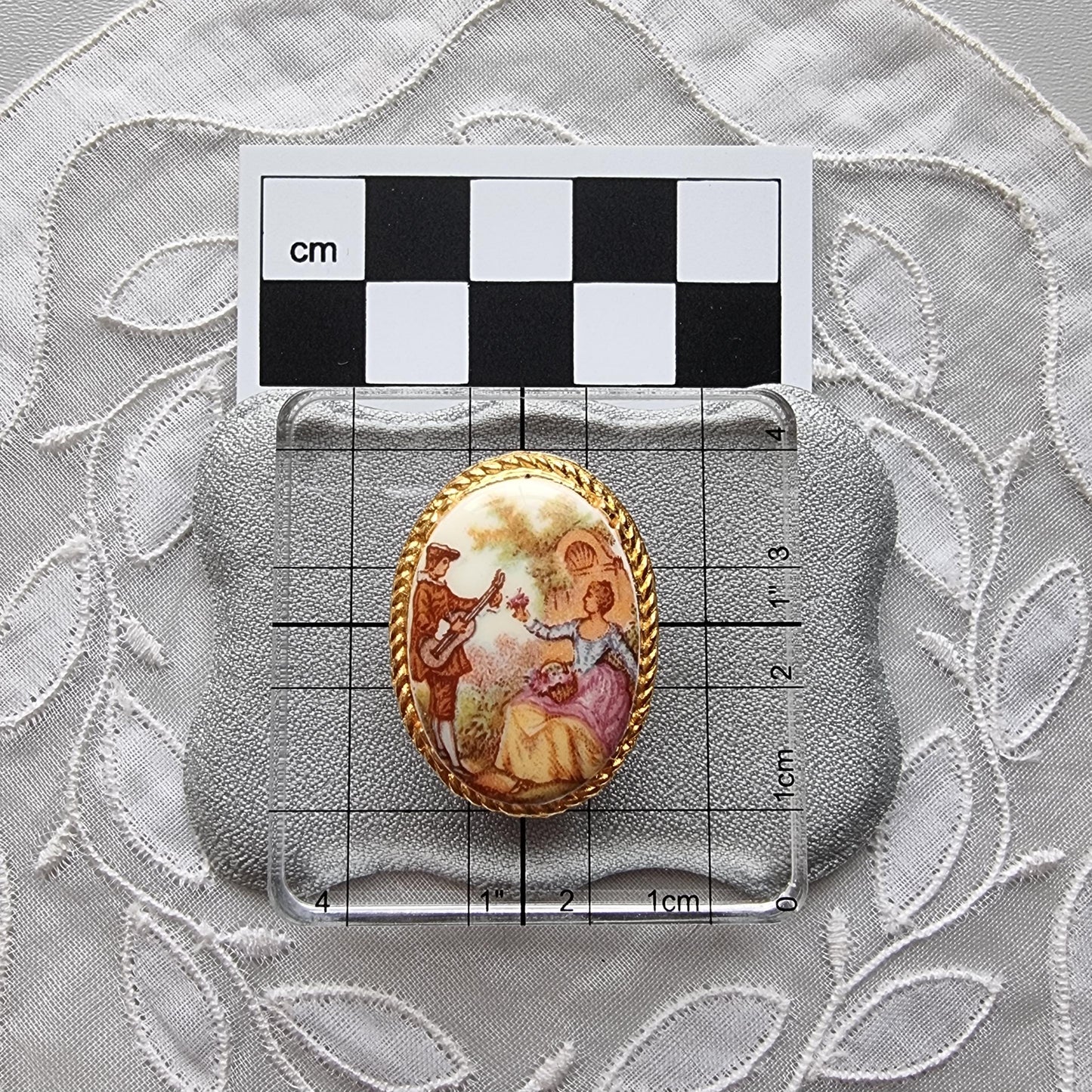 Brooch - Oval Painted Porcelain Brooch