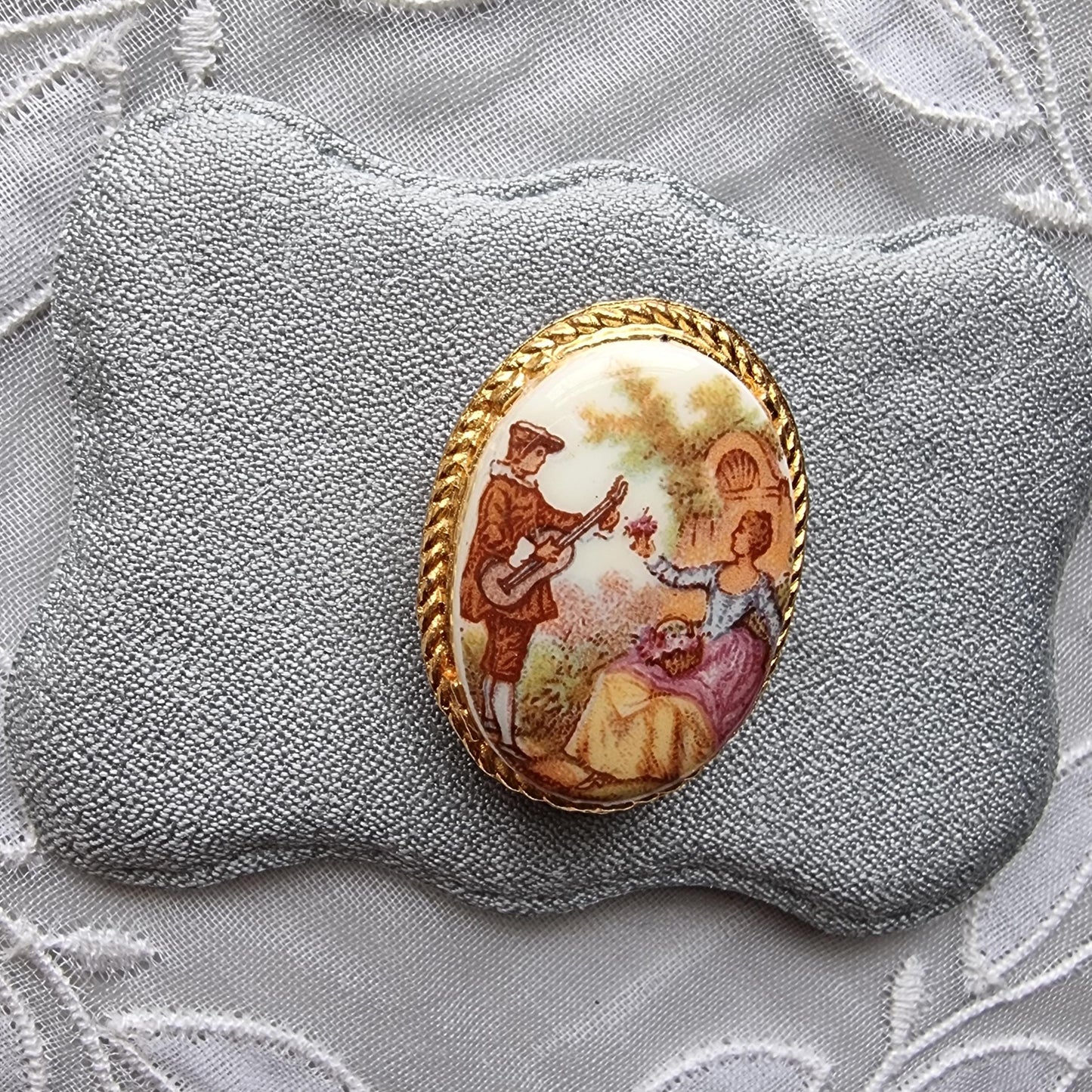 Brooch - Oval Painted Porcelain Brooch