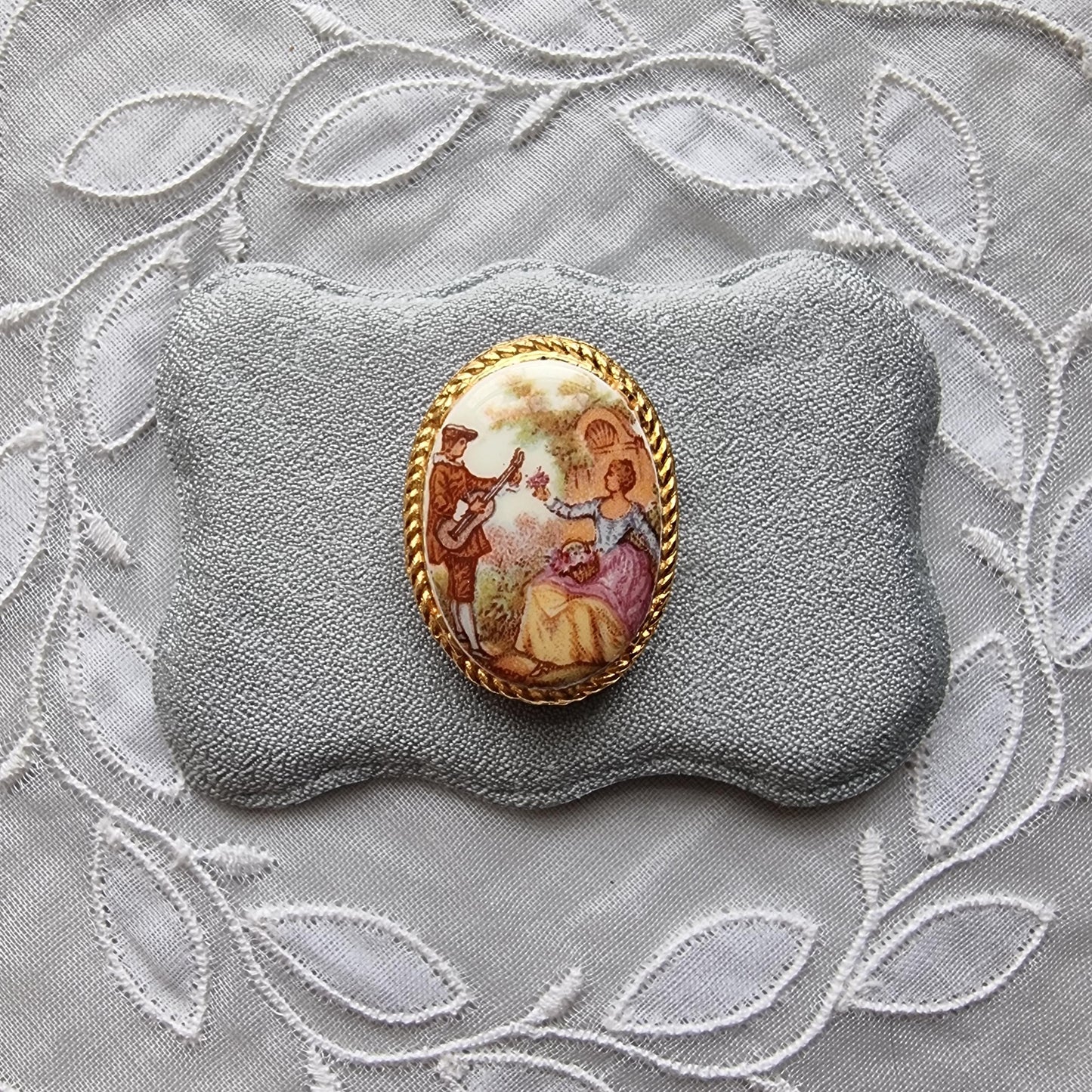 Brooch - Oval Painted Porcelain Brooch