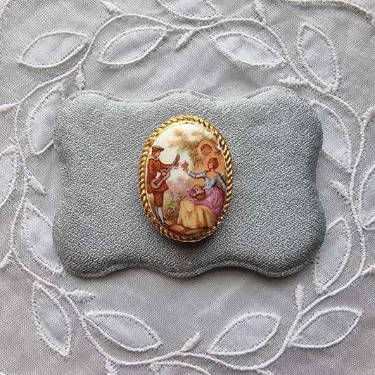 Brooch - Oval Painted Porcelain Brooch