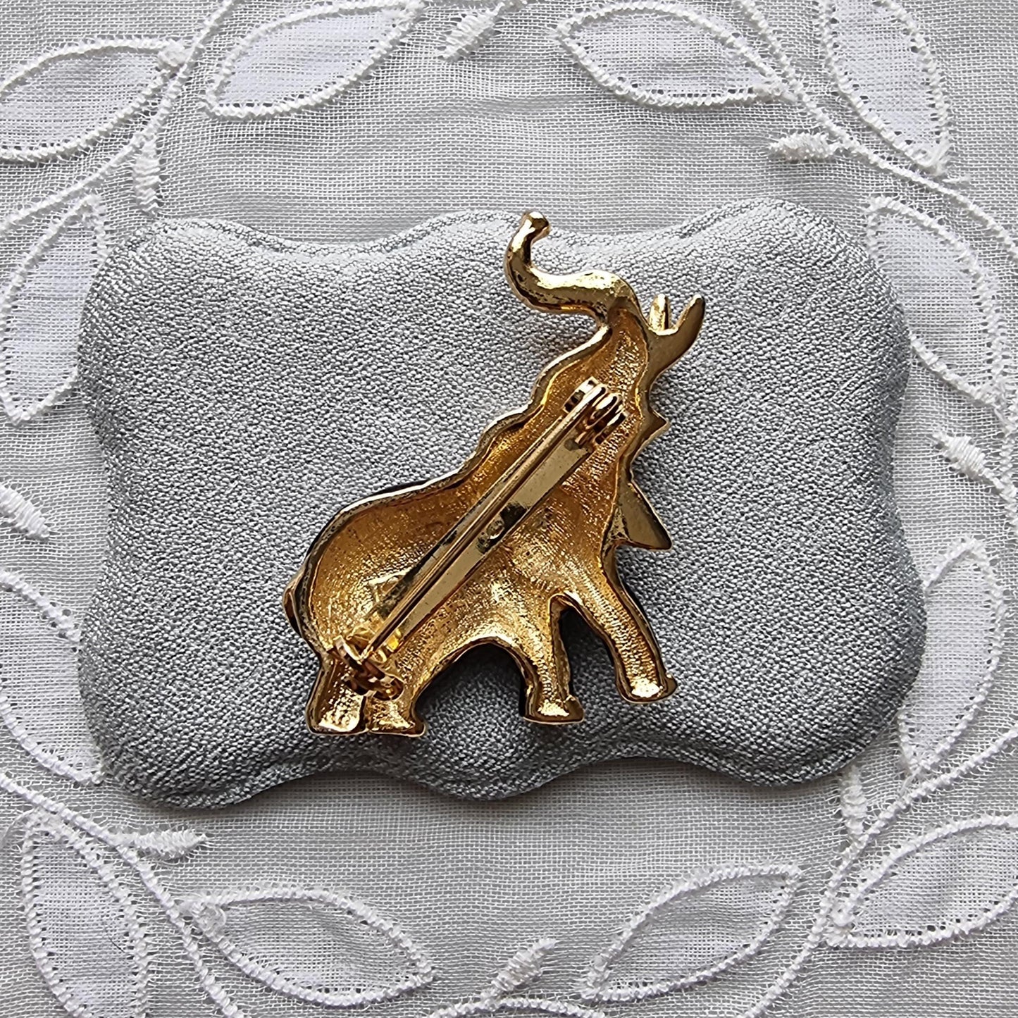 Brooch - Gold and Black Enamel Elephants Brooch