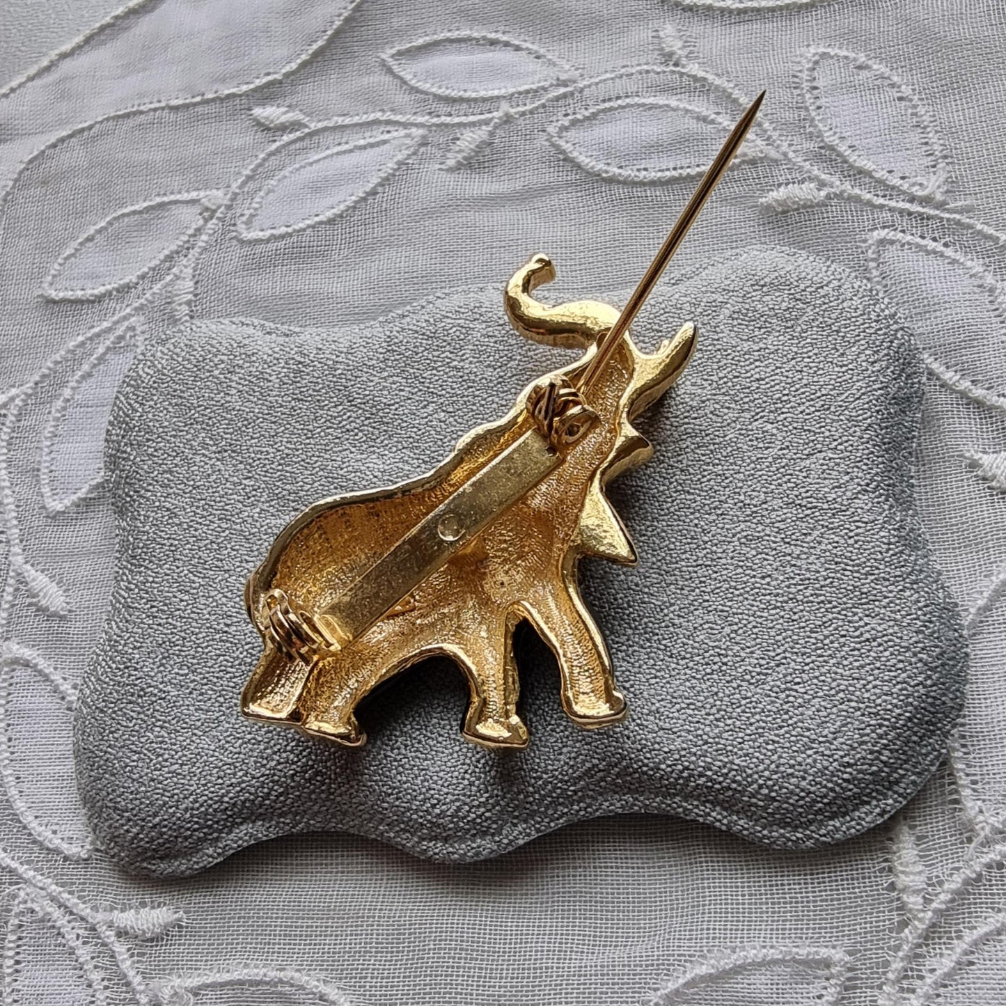 Brooch - Gold and Black Enamel Elephants Brooch