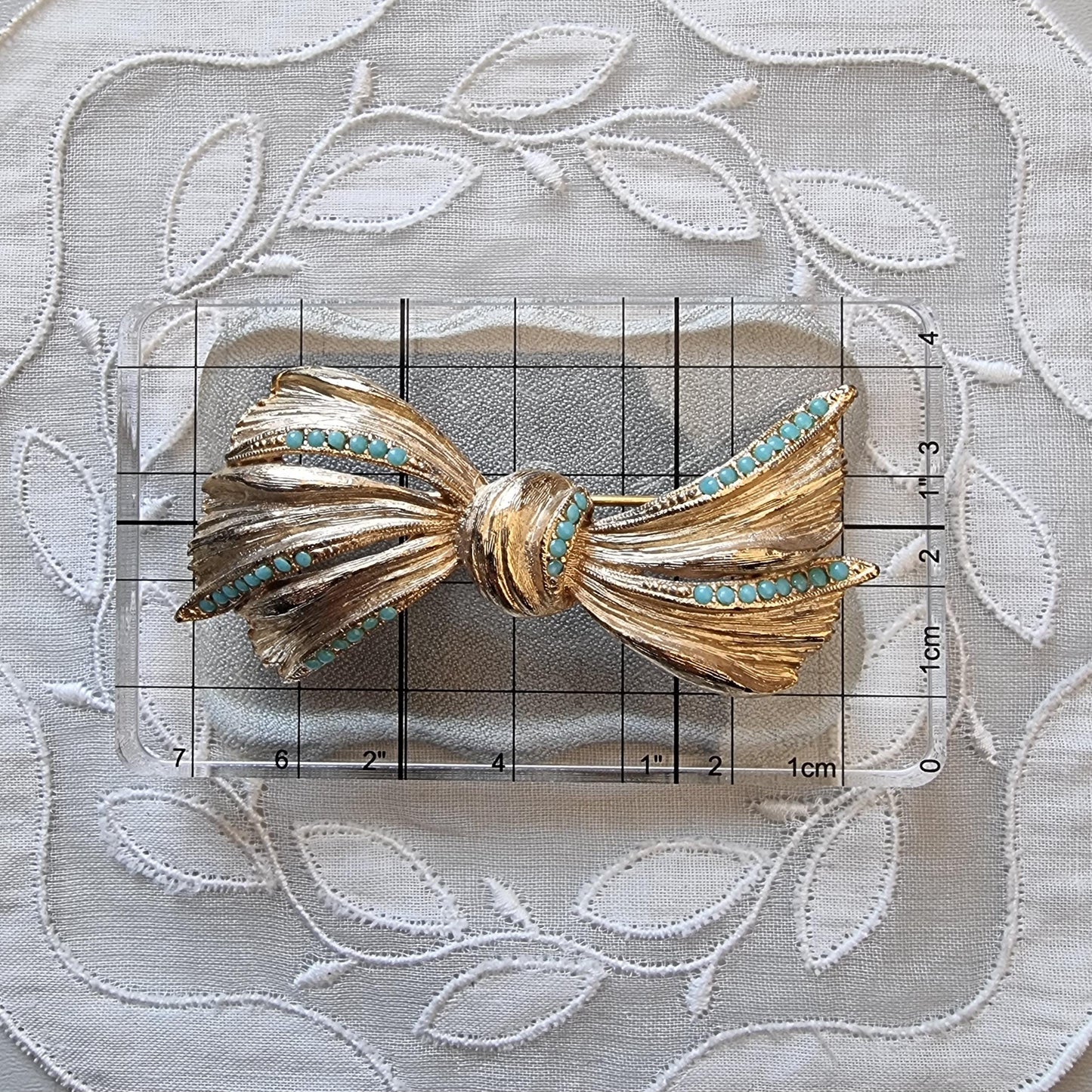 Brooch - Sphinx Gold Turquoise Bow Brooch