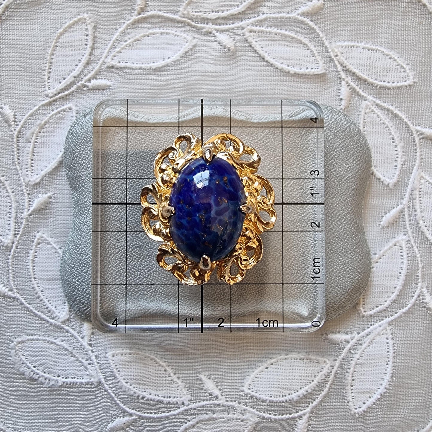 Clip on - Gold Swirls Lapis Lazuli Glass Cabochon Clip on Earrings